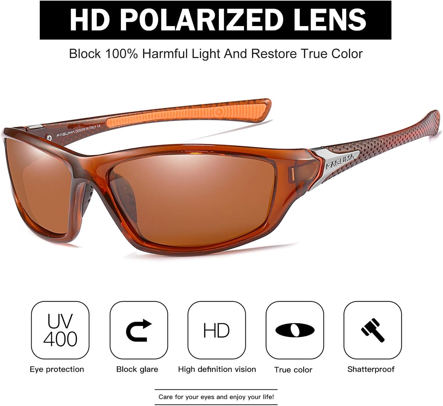 FAGUMA Sports Polarized Sunglasses For Men Cycling Driving Fishing UV400 Protection