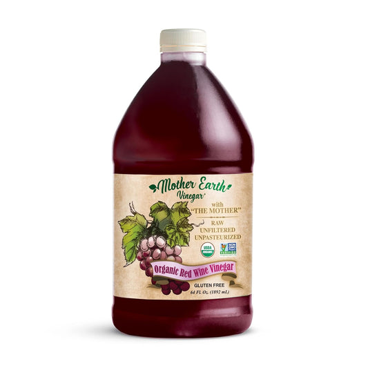 Mother Earth, Organic Red Wine Vinegar with The Mother, Fresh Pressed Organic Cabernet Grapes, ORWV, RWV, Raw, Unpasteurized, Unfiltered (1/64oz)