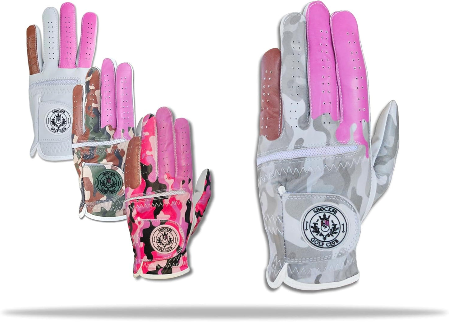 Shocker Camo Golf Glove Men's - Premium Cabretta100% Leather, Durable Grip, White and Camo, Adult Men's Golf Gloves, Funny Gag Gift, Left & Right Handed, Small to XXL Sizes