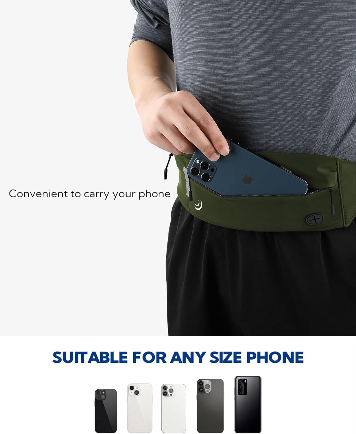 WATERFLY Running Belt Fanny Pack: Runner Marathon Jogging Waist Pack Sport Workout Exercise Fitness Phone Holder Belt for Men Women Jogger Slim Waistband