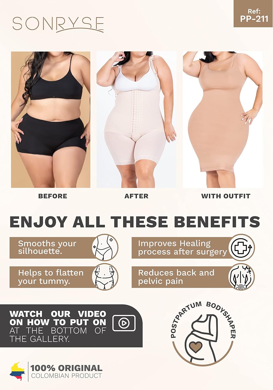 Sonryse Tummy Tuck Compression Garment for Women Fajas Colombianas Reductoras y Moldeadoras Stage 2 Faja