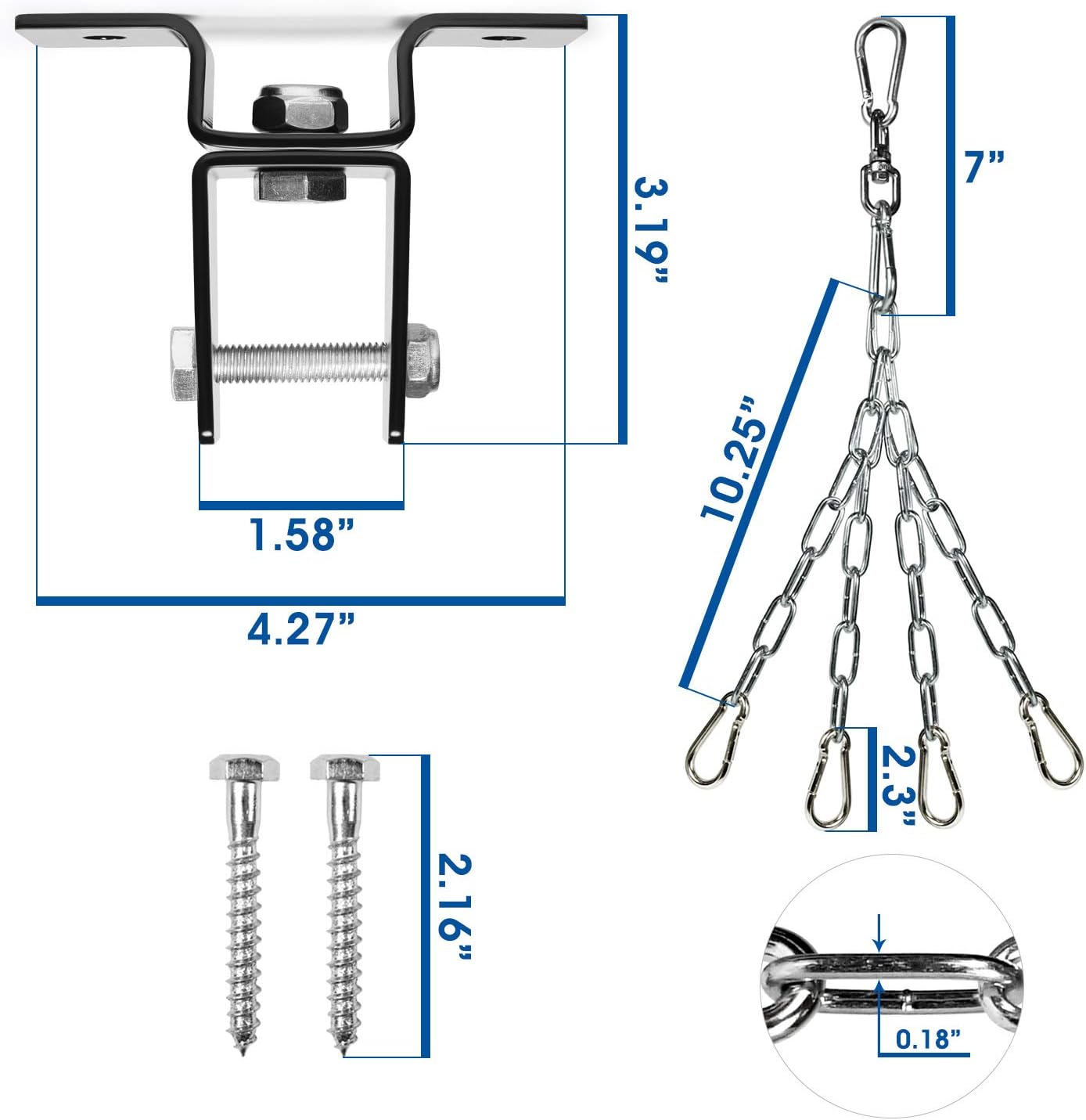 Yes4All Punching Bag Hanger, Stainless Steel Swivel Chain with 4 Snap Hooks for Heavy Bag, Gym Swing, Trapeze, and Hammock