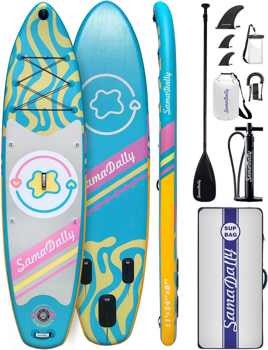 11'Stand Up Paddle Boards Surf Control with Premium SUP Board Accessories Backpack & Removable Fins, 34" Wide Inflatable Paddle Boards of All Skill Levels
