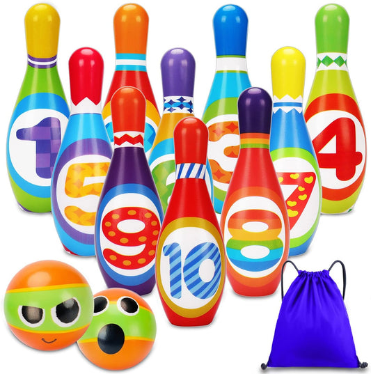 Kids Bowling Set Indoor Bowling for Toddler 1-3 3-5 Soft 10 Indoor Colorful Foam Pins 2 Bowling Ball Printed Number Developmental Sensory Toy Age 2-4 Toddler Bowling Birthday Gift Present Gift