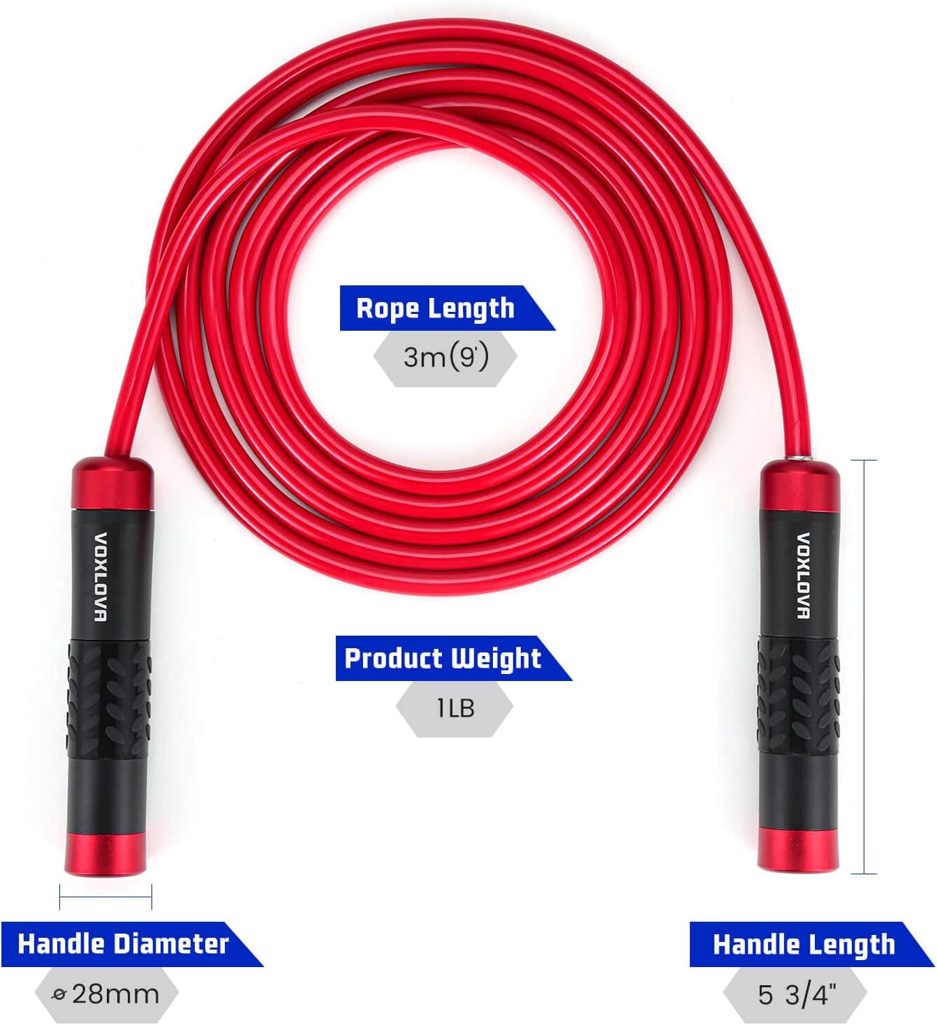 Weighted Rope - 1LB Heavy Jump Rope for Men Women Fitness Workouts, Non-Slip Aluminum Handles, Premium Skipping Rope for Exercise, Adjustable Length 9MM Solid PVC/Cotton Rope