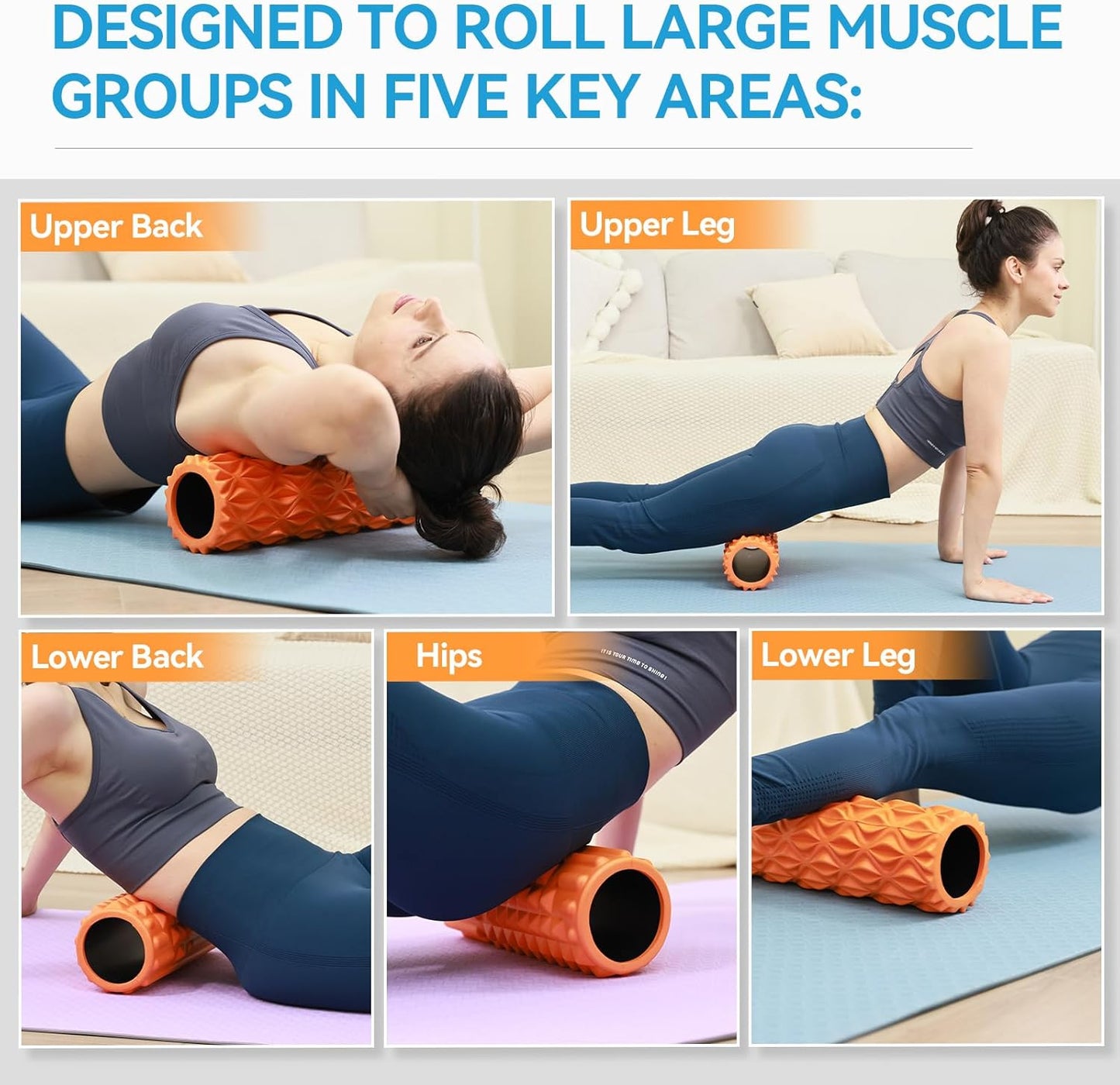 Foam Roller - 15 inch Deep Tissue Massager for Muscle Massage, Myofascial Trigger Point Release, Exercise, Yoga, Pilates & Stretching(Orange)