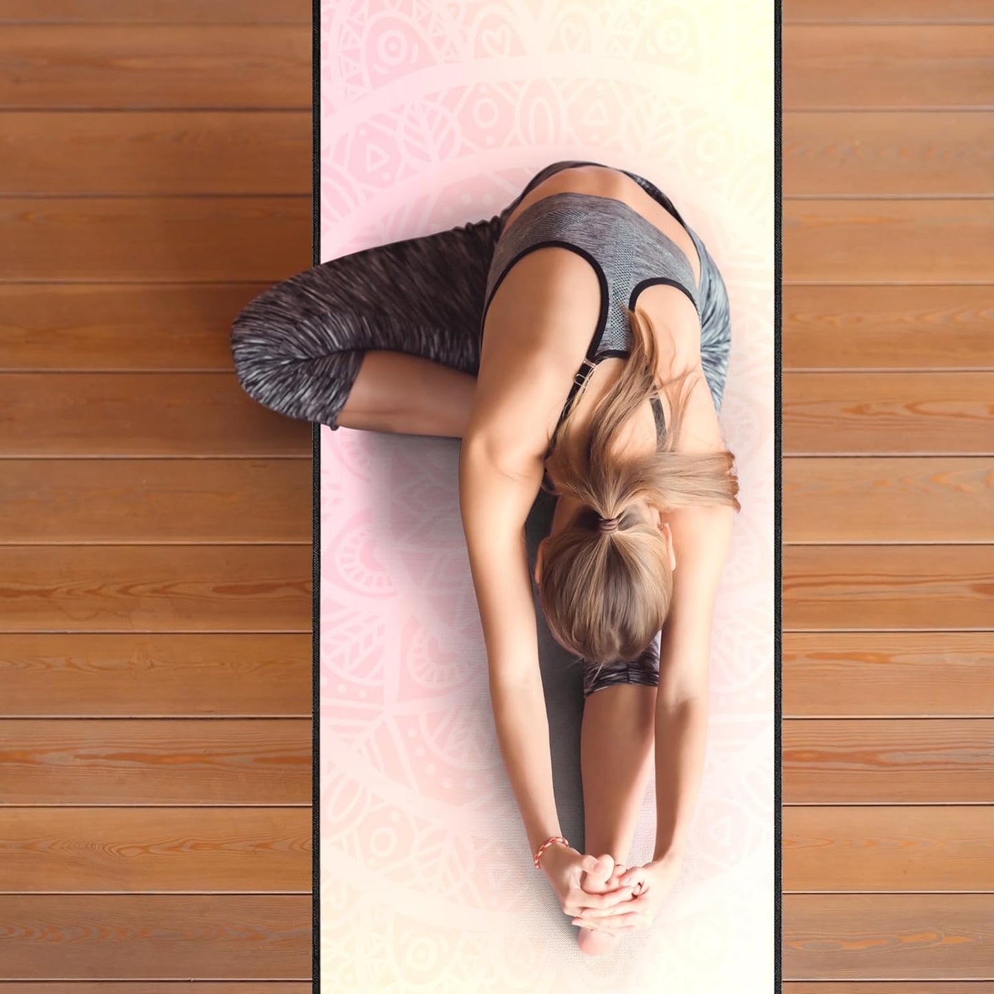 QiyI Yoga Mat Towel with Corner Pockets, Non Slip Sweat Absorbent Hot Yoga Towels, Soft Yoga Blankets with Travel Bag, Skidless Mat Cover for Workout, Gym, Fitness - 70"x26", Gradient Mandala