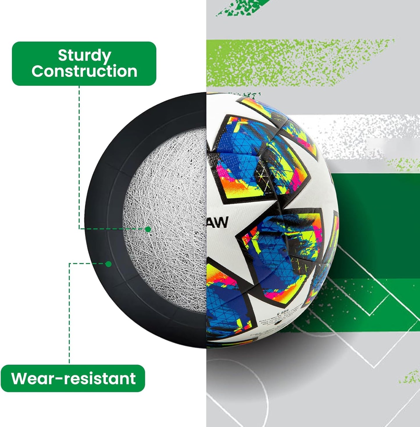 Size 5 Soccer Ball, Waterproof PU Leather, Official Match Ball, with Pump & Needles