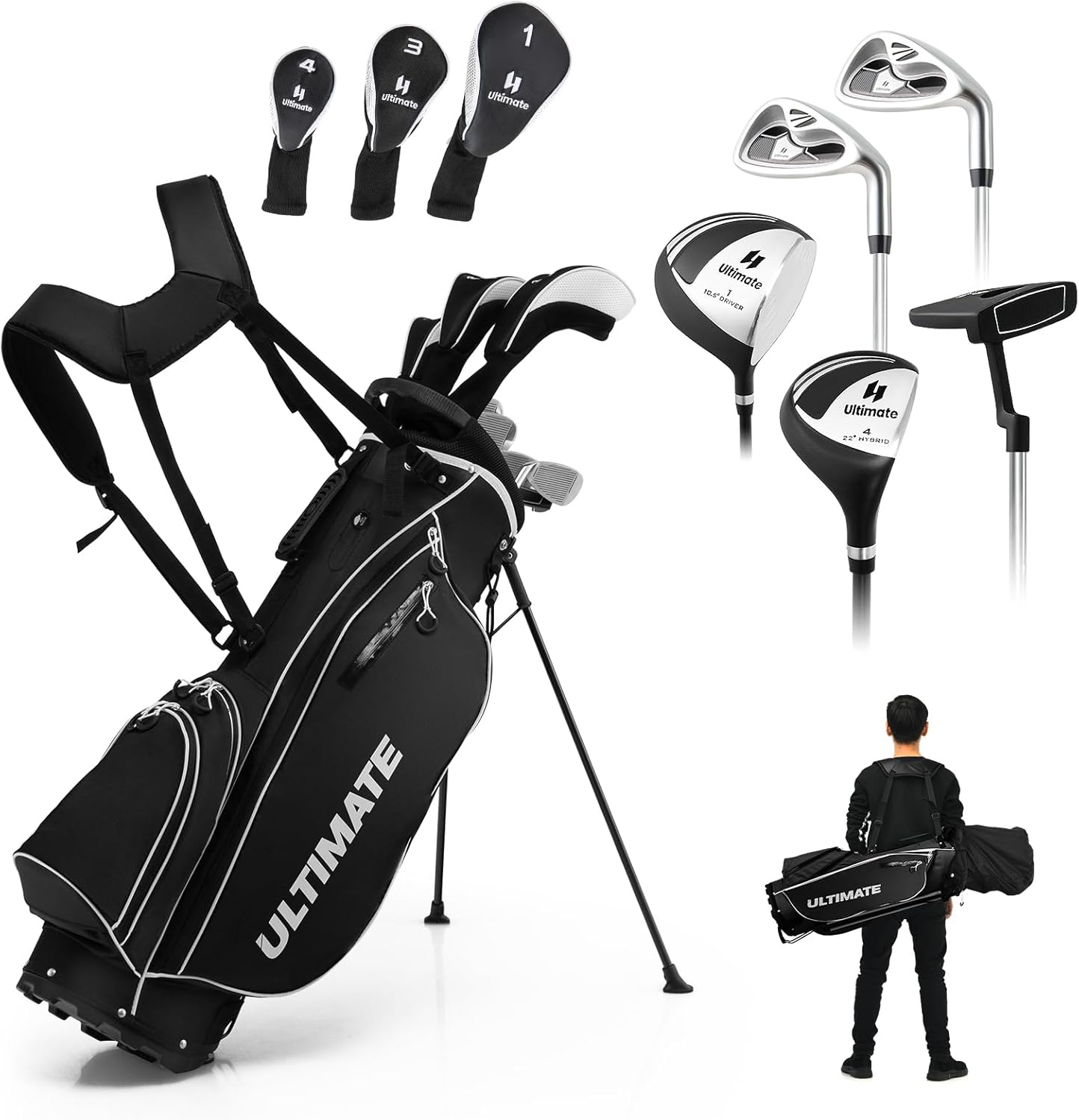 ULTIMATE Men's Complete Golf Club Set – Right-Handed, 9/11-Piece Full Set Including 460cc #1 Driver, #3 Fairway Wood, Hybrid, #6, #7, #8, #9, #P Irons, and a Precision Putter