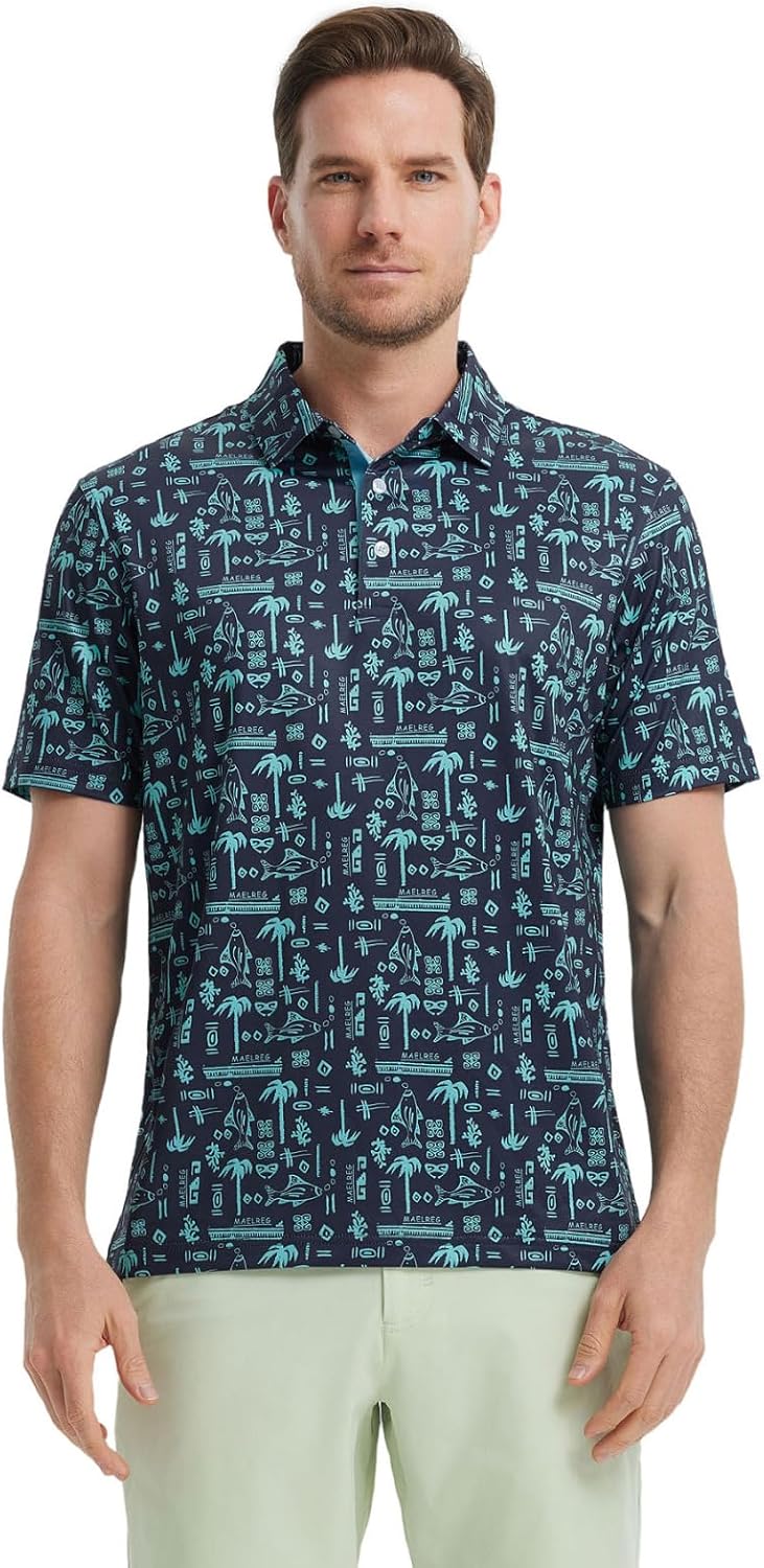 Men's Golf Polo Shirts Short Sleeve Striped Performance Moisture Wicking Dry Fit Golf Shirts for Men