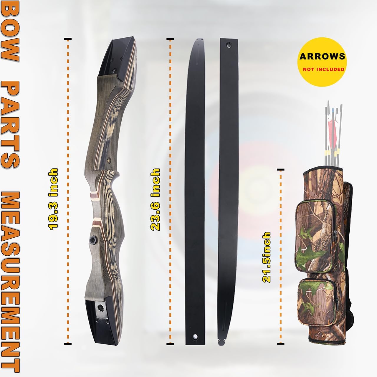 JEKOSEN Recurved Wooden Takedown Archery Bow 62" Hunting Bow - Arrows Quiver Bag and Bow Stringer Tool Included - Right & Left-Handed 25-55 LBS Draw Weight