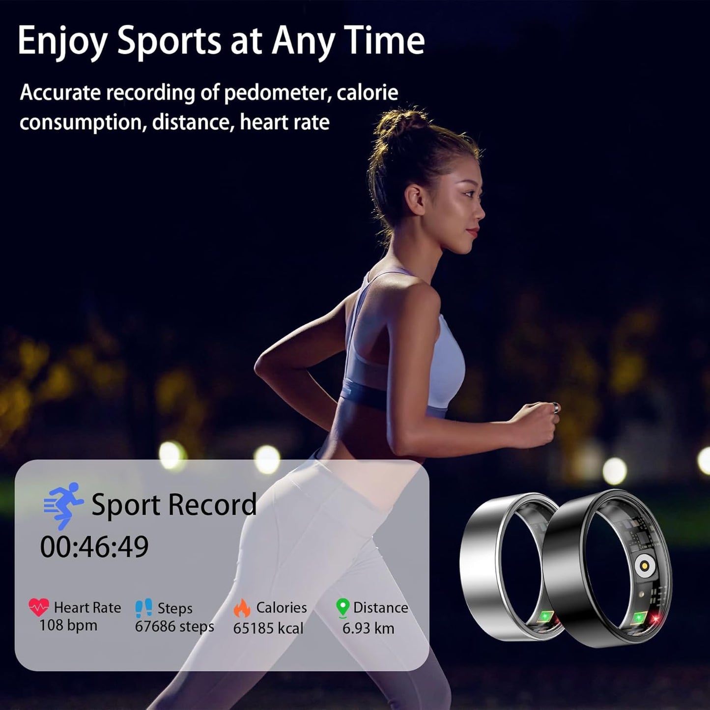 Smart Ring for Women Men, Sleep Tracker Ring, Waterproof Fitness Tracker Health Rings with Heart Rate Monitoring, Blood Oxygen, Stress Distance Calories Steps Tracking, No Subscription Fee(Black, #11)