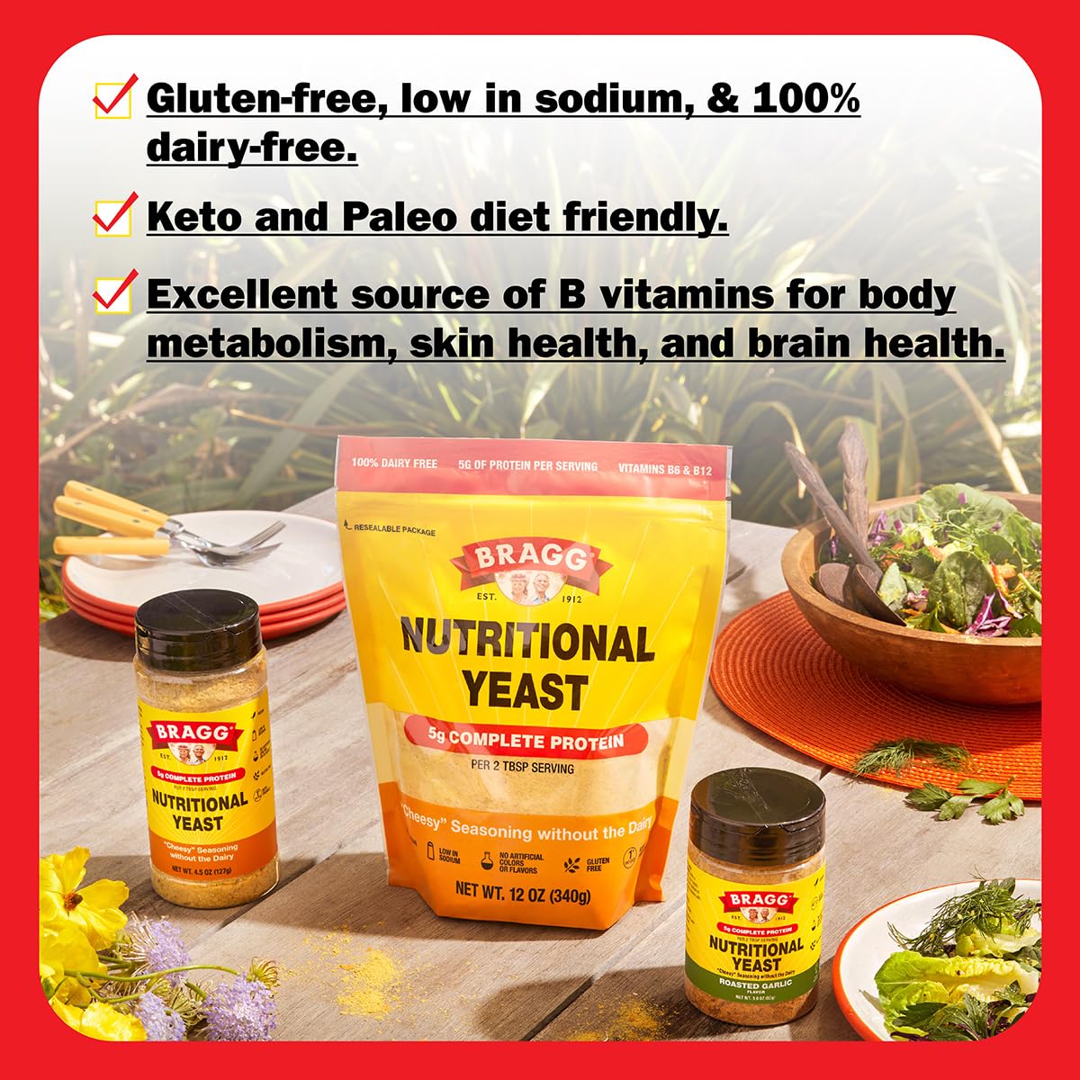 Bragg Nutritional Yeast Roasted Garlic Seasoning - 3 oz - Dairy-Free Parmesan Cheese Substitute - Perfect for Salads, Pastas, Popcorn, and More