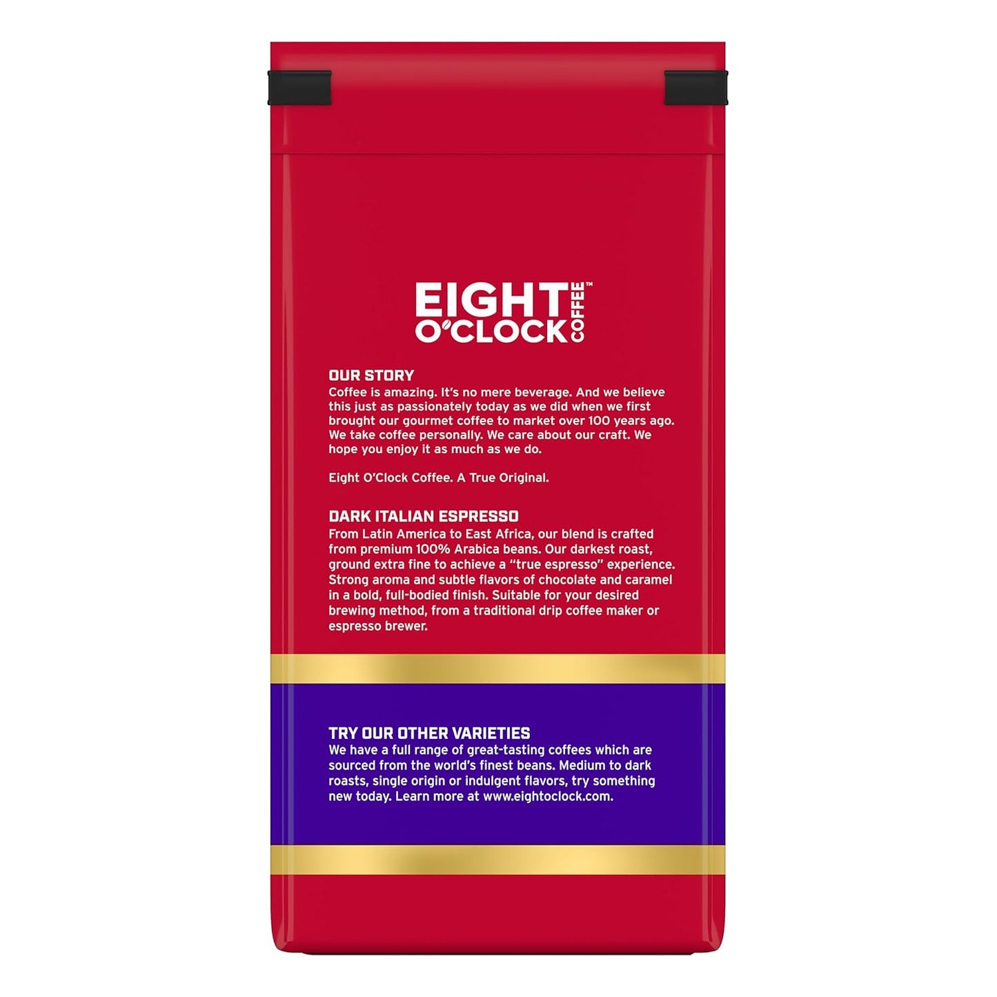 Eight O'Clock Coffee Dark Italian Espresso Ground Coffee, Medium Roast, 11 Ounce (Pack of 6) - Bold & Chocolaty