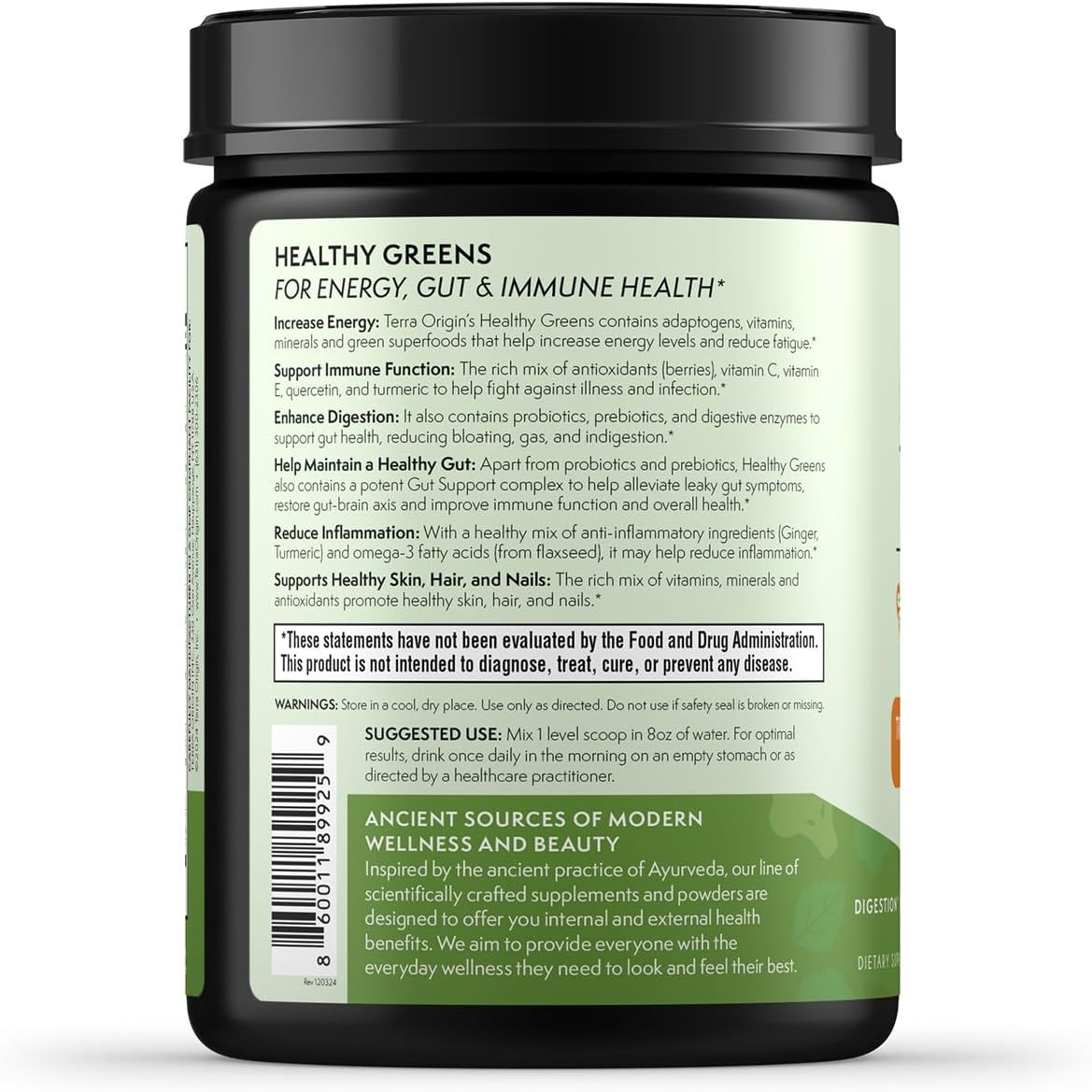 TERRA ORIGIN Healthy Greens Powder Supplement | Superfood Digestive Enzyme & Probiotic Blends | Immune, Gut, and Digestive Support for Women | Tropical Passion Fruit (30 Servings)