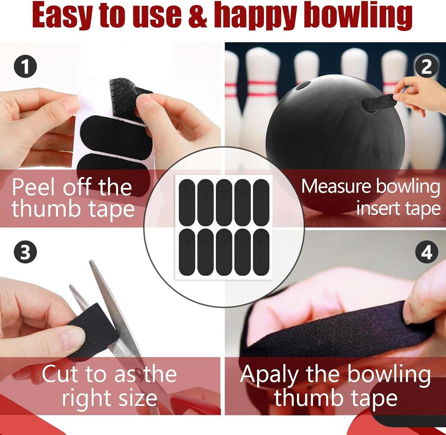 100 PCS Bowling Thumb Tape - Bowling Finger Tape - Thumb Tape Protector for Bowling(Multiple Colors, 1 x 2.8 Inches, Breathable)