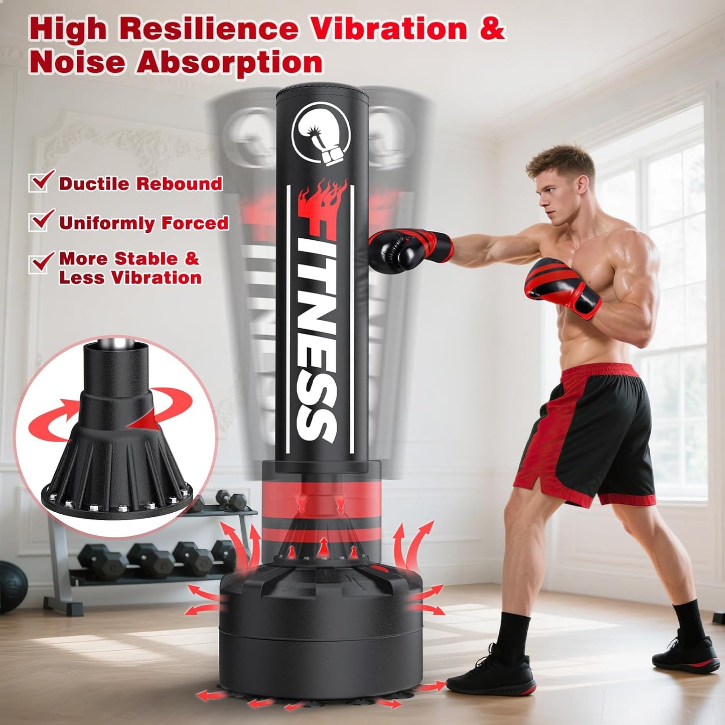 Freestanding Punching Bag for Adults - Heavy Boxing Bag with 12oz Boxing Gloves and Wristband for MMA, Kickboxing, Home Gym Training