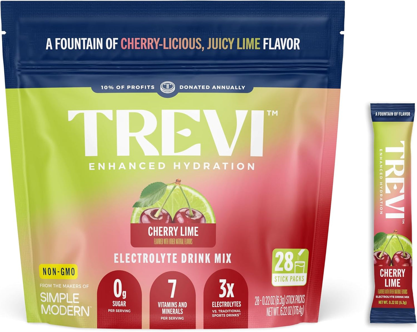 TREVI™ Sugar Free Electrolytes - Drink Mix Hydration Powder Packets - 28 Count - Cherry Lime