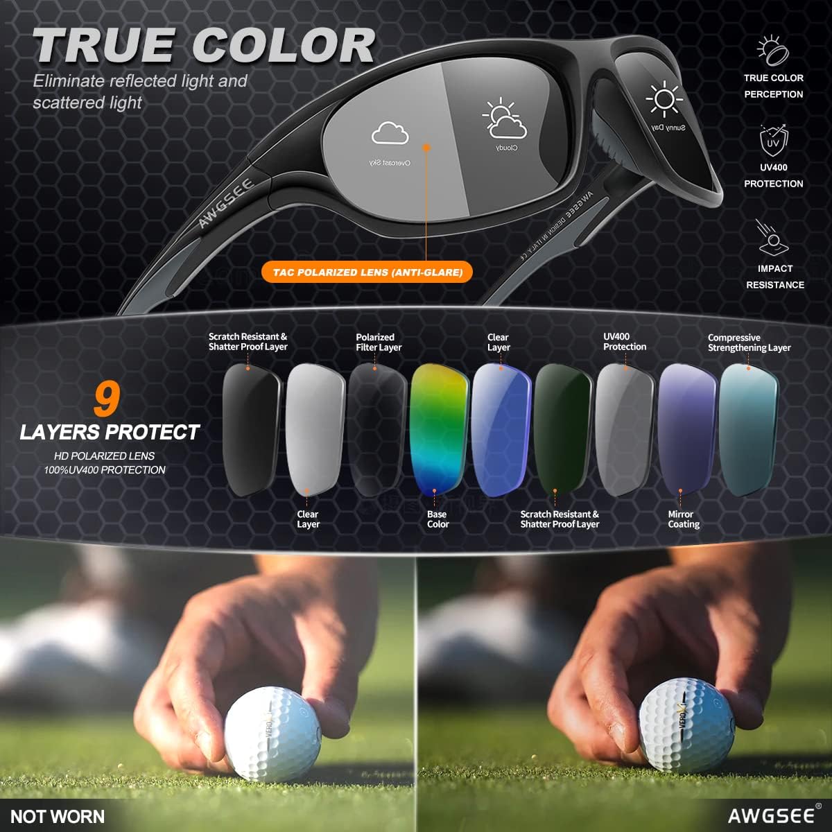 Polarized Sports Sunglasses for Men,TR90 Unbreakable Frame Sunglasses for Fishing Driving Cycling UV400 Protection