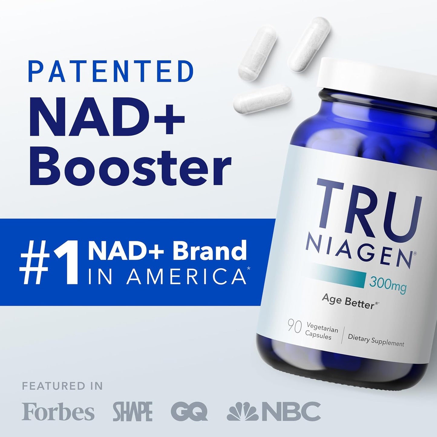 TRU NIAGEN Patented NAD Supplement for Anti Aging and Cell Regeneration, 300 mg Niagen, 90 Servings | Supports Cellular Energy, Brain, Muscle | Nicotinamide Riboside (NR) Take 1 Daily | 2 Bottles