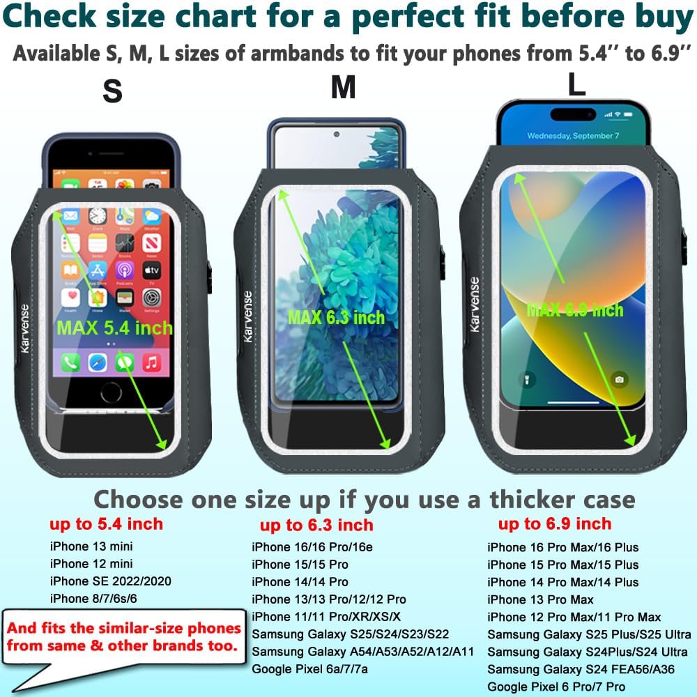 Phone Holder for Running-Arm Band for Running for iPhone & Samsung Galaxy, Cell Phone Armband Holder for Walking, Gym, Workout, Men, Women, w/Adjustable Strap & Zipper Pocket (Grey-M)