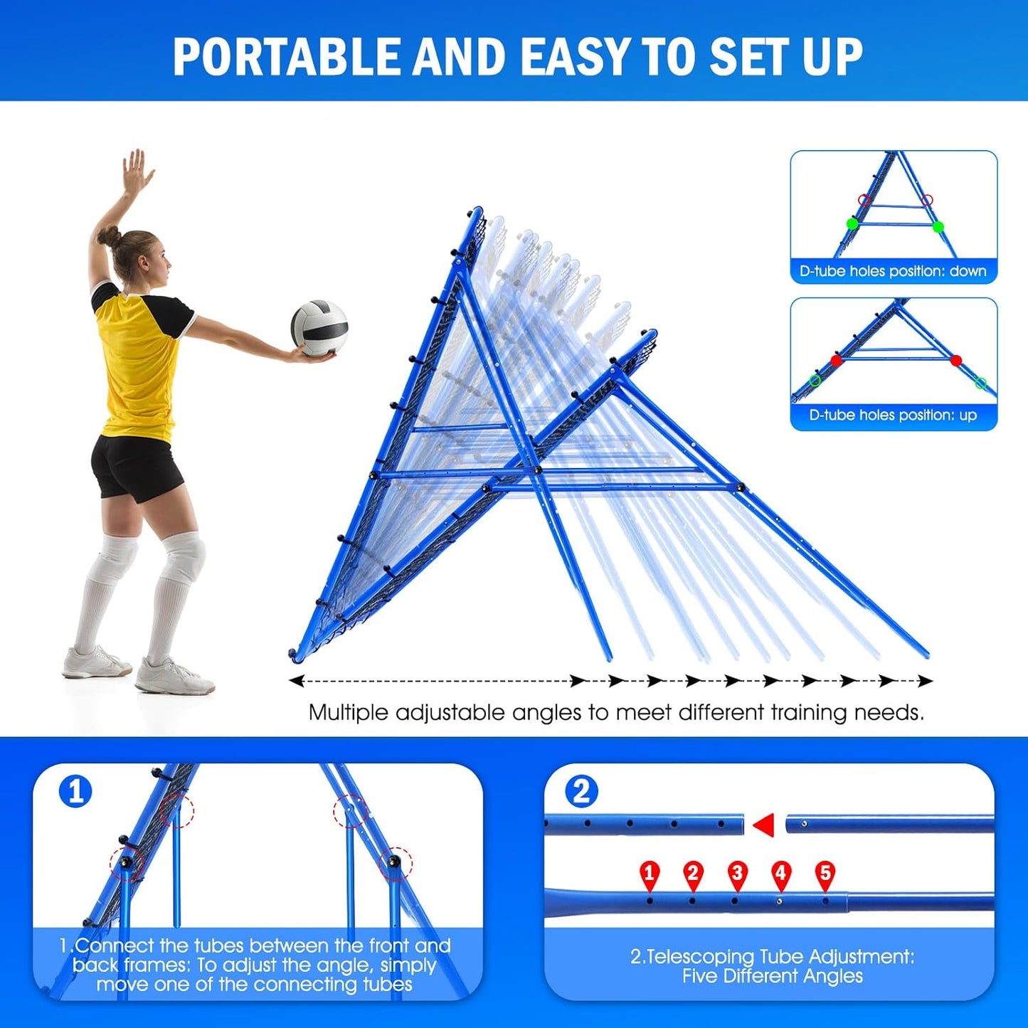 Volleyball Rebounder Net, Soccer Baseball Rebound Pitchback Net, Adjustable Target Practice Nets, Easy Setup Softball Bounce Back Trainer Equipment, Improve Sport Training Skills for Backyard