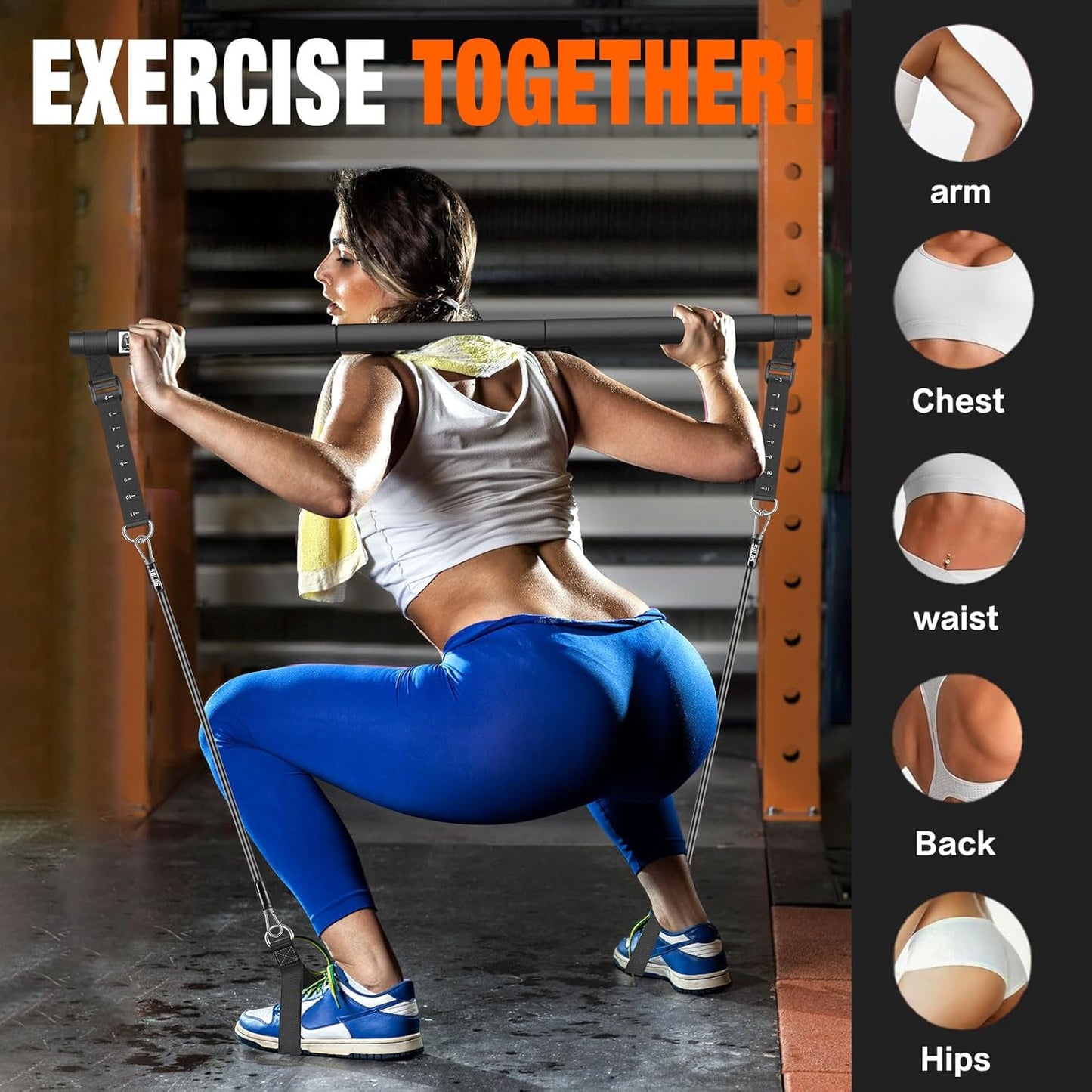 Pilates Bar Kit with Resistance Bands,Pilates Bar with Stackable Bands Workout Equipment for Legs,Hip,Waist and Arm,Exercise Fitness Equipment for Women & Men Home Gym Yoga Pilates