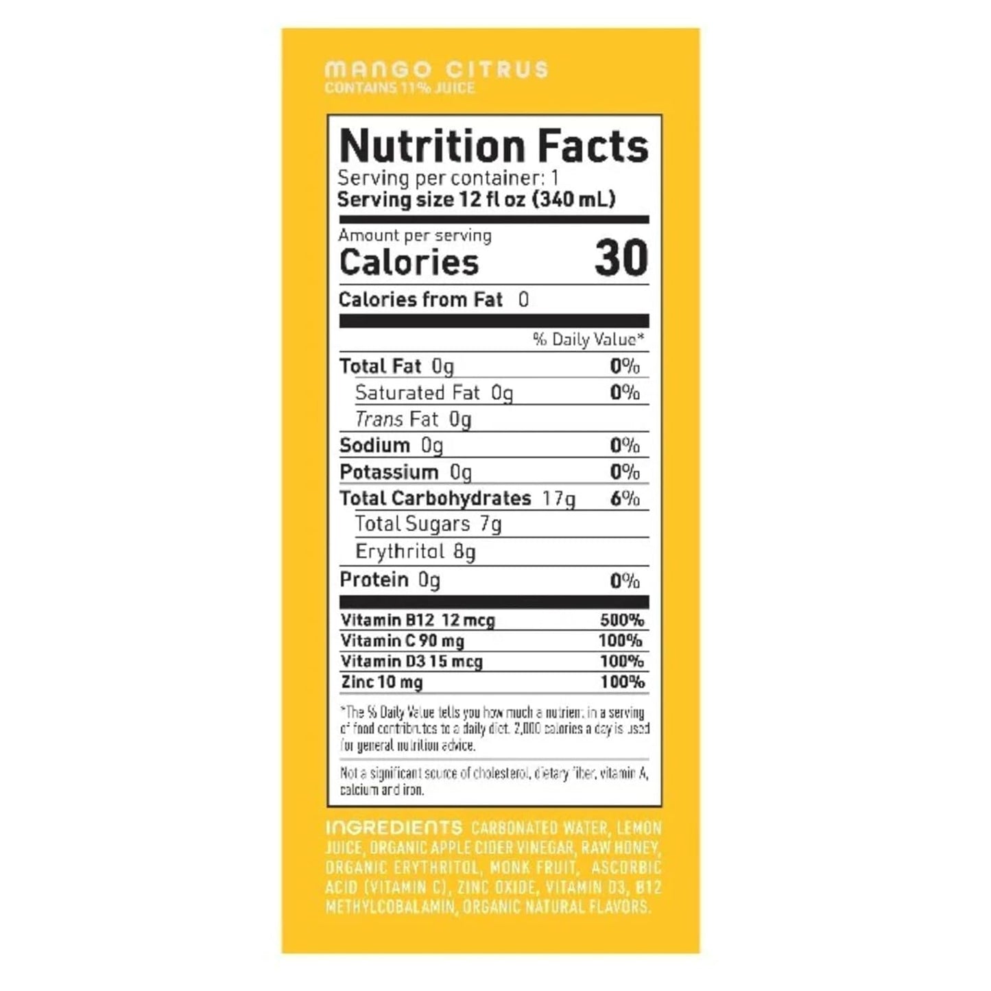 Life Cider | 12 Pack (12 Fl Oz) | Mango Citrus | Sparkling Apple Cider Vinegar Beverage | Digestive Health & Immunity Benefits | Low Calorie & Low Carb Drinks | Vitamins C, D3, Zinc, B12