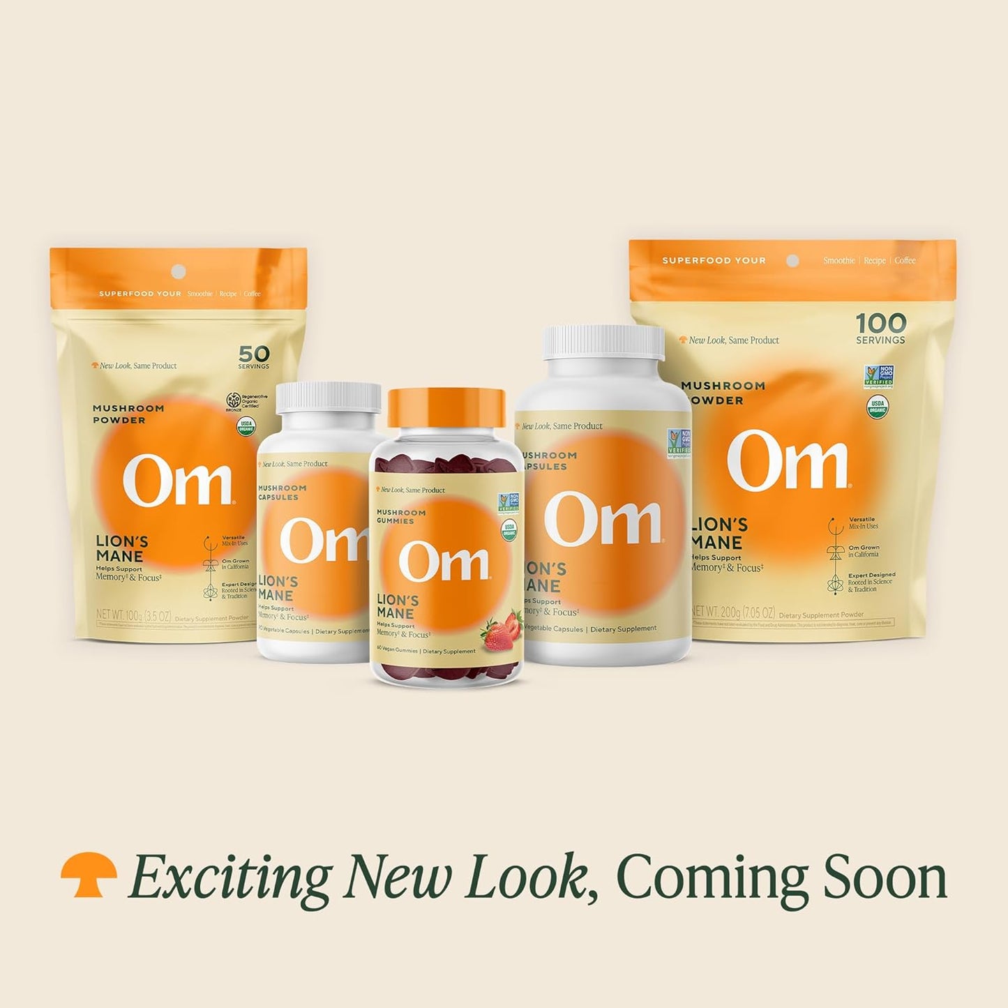 OM MUSHROOM SUPERFOOD Lion's Mane Organic Mushroom Powder, Improves Memory, Focus, Clarity, Nerve Health, and Mood Support, 7.05 oz, 100 Servings