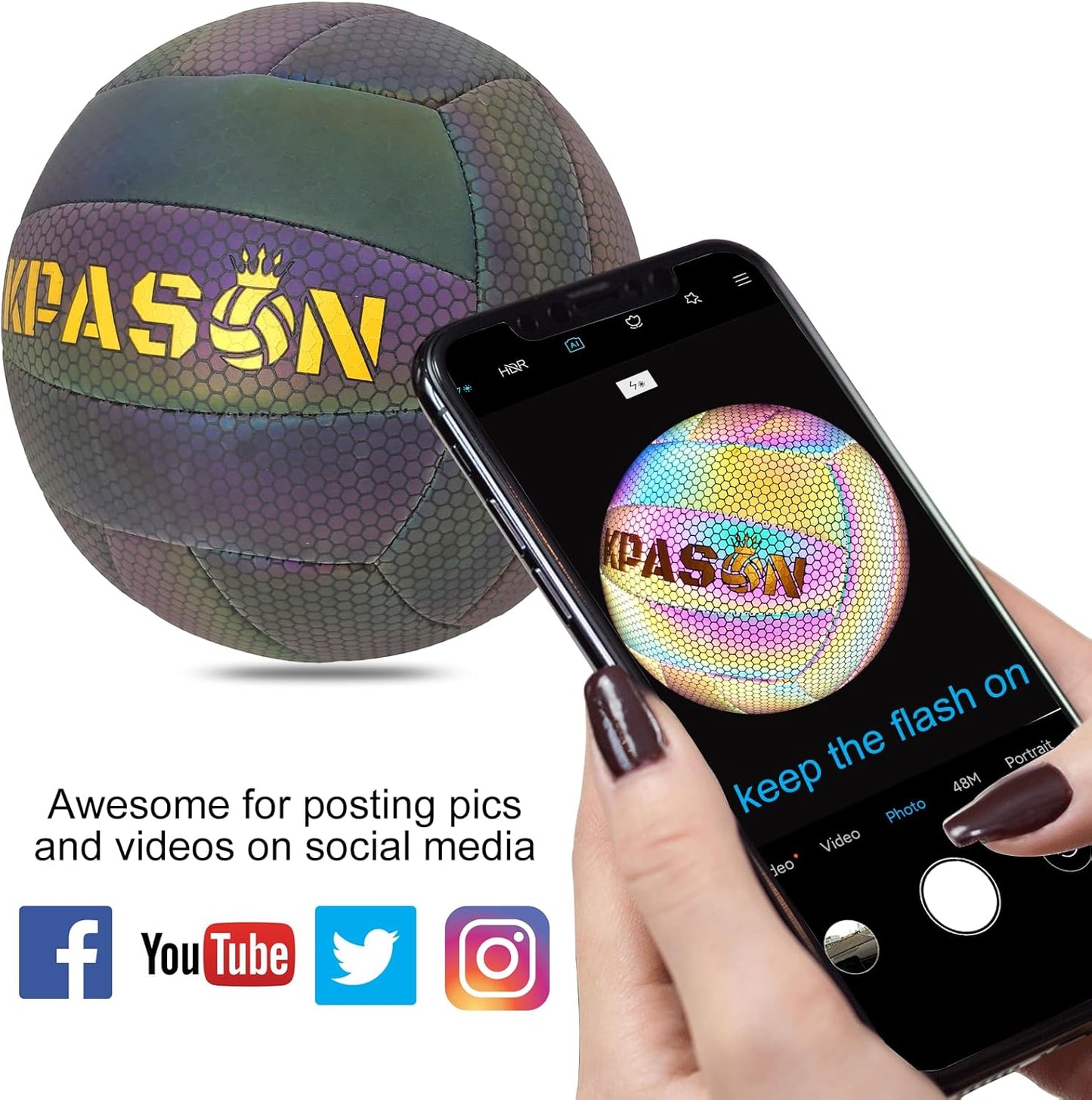 Volleyballs, Holographic Glowing Volleyball Official Size 5, Indoor Outdoor Beach Volleyball Ball for Men Women