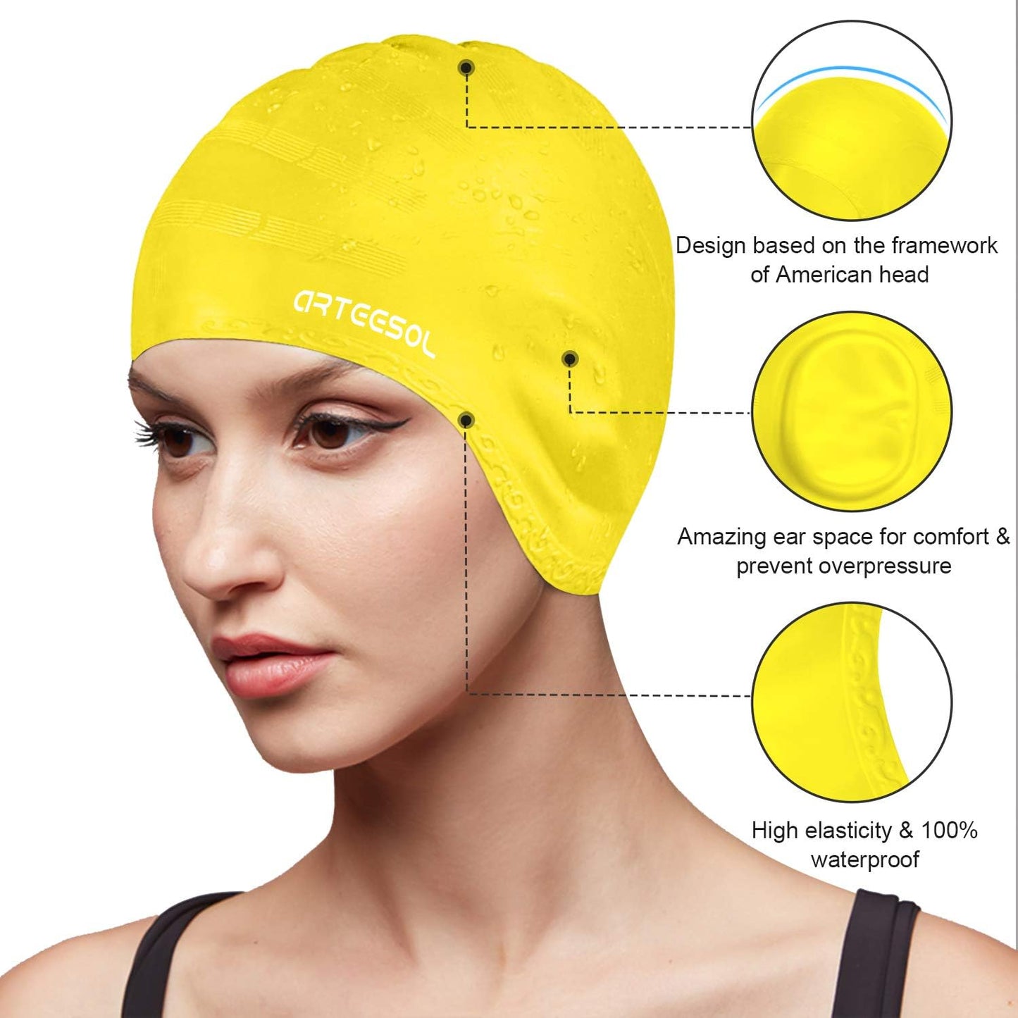 Swimming Cap, Silicone Swim Cap for Women Men, Durable Non-Slip Waterproof Swim Cap Protect Ears, Long Hair for Adults, Older Kids