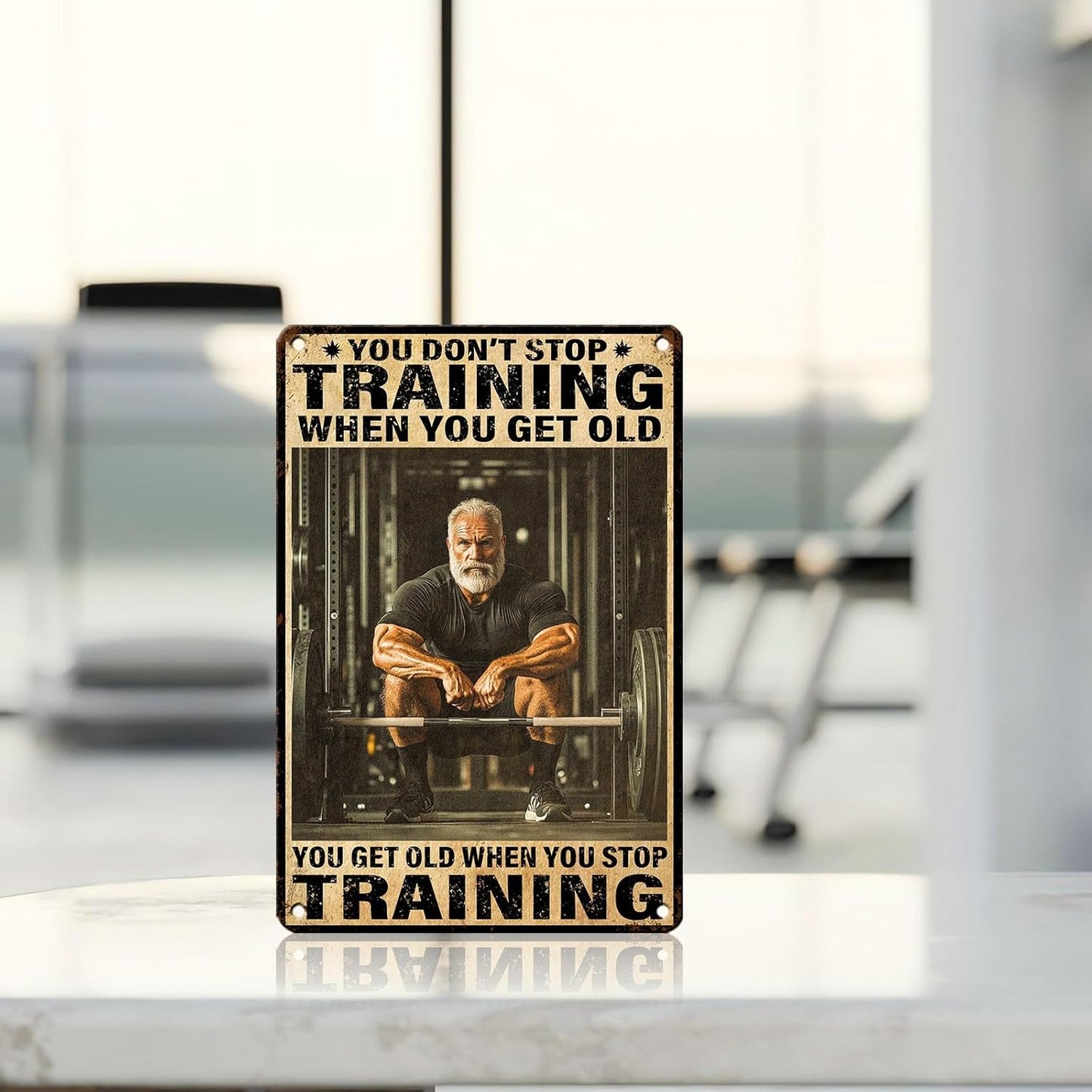 Vintage Gym Training Metal Tin Sign You Don’t Stop Training When You Get Old Wall Art Decor For Bodybuilder Funny Wall Art Home Kitchen Gym Boxing Club Fitness 12 * 8inch