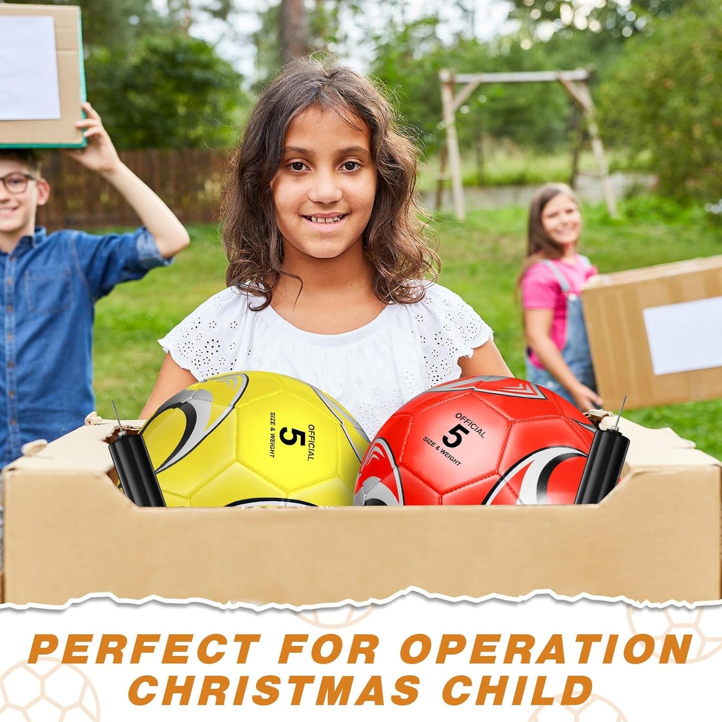 12 Pack Operation Christmas Bulk Items Soccer Ball with Pump Needles, Official Size 3/4/5 Soccer Ball Deflated Gift for Christian Charity Donation Training Practice