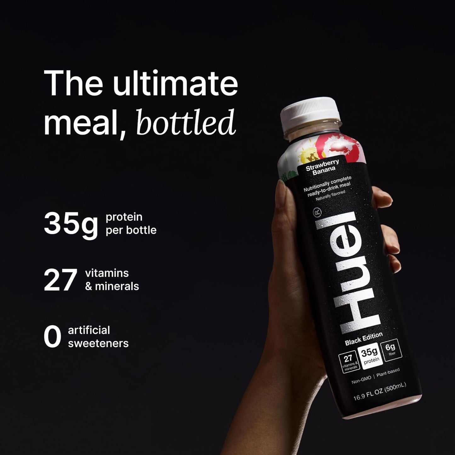 Huel Black Edition Ready-to-Drink | Strawberry Banana Meal Replacement Shake | 35g High Protein Drink | 27 Vitamins & Minerals, Vegan, Gluten Free | Plant Based | Low Sugar | 16.9 Fl Oz, 12 Pack