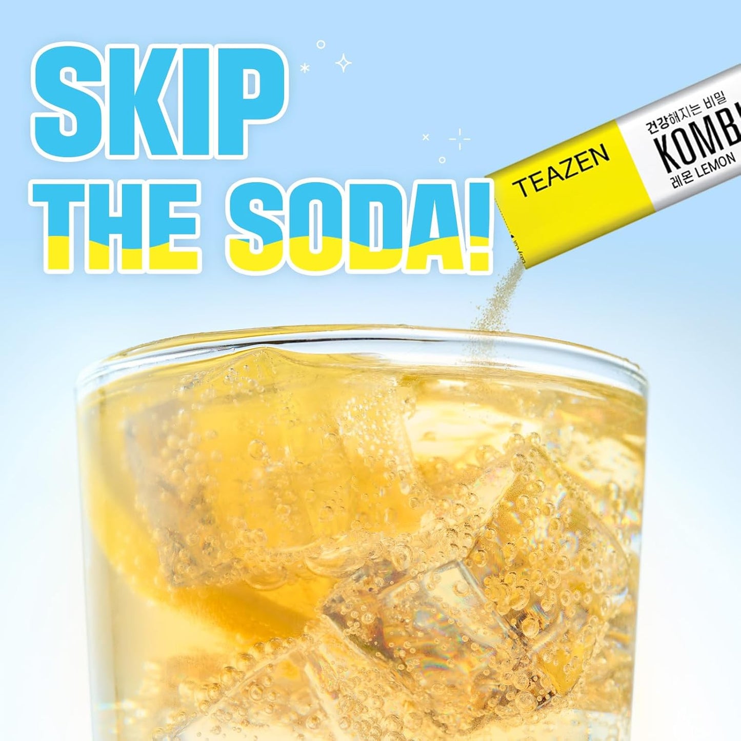 TEAZEN Lemon Kombucha Tea, Hydration Drink Mix, Sugar Free, Live Probiotics & Prebiotics, 10 Sticks, 1.76oz