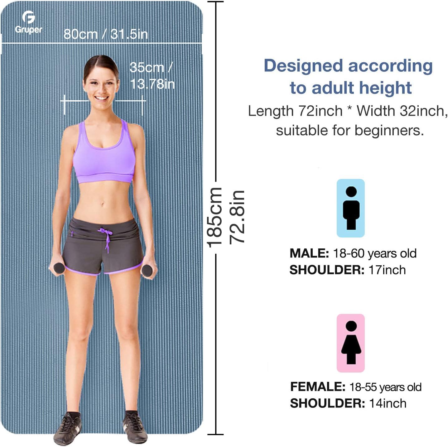 Thick Yoga Mat Non Slip, Large Size 72" L x 32" W x 0.6" TH, Premium Exercise & Fitness Mat with Carrying Strap and Bag, Workout Mats for Home