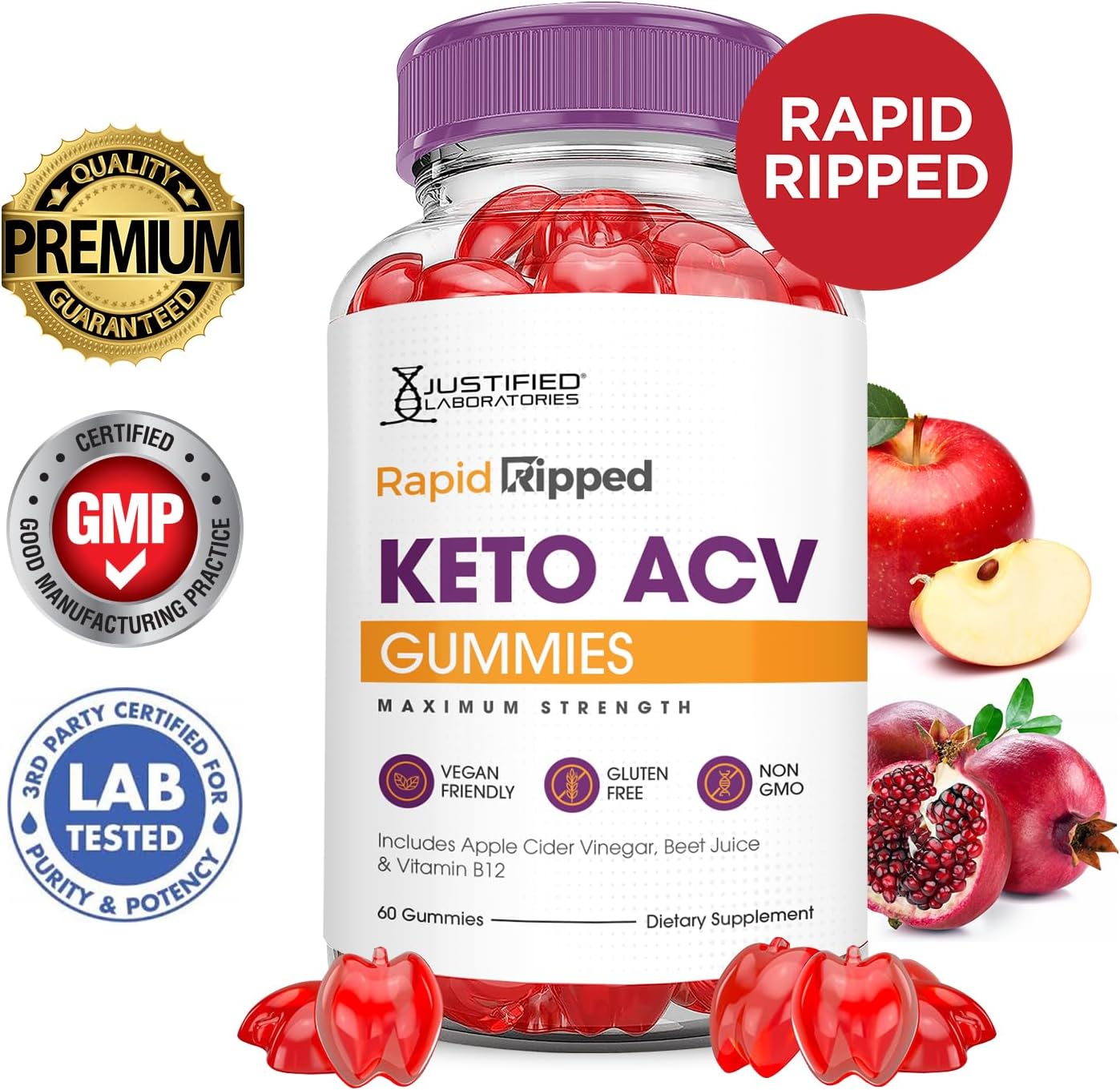 (10 Pack) Rapid Ripped Keto ACV Gummies Advanced Formula 1000MG Rapidripped Keto Gummies Apple Cider Vinegar Formulated with Pomegranate Beet Juice Powder B12 Vegan Non GMO 600 Gummys