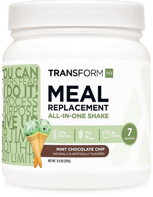 TransformHQ Meal Replacement Shake Powder 7 Servings (Mint Chocolate Chip) - 20G Protein per Serving, Non-GMO
