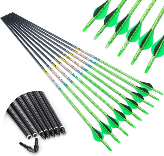 Linkboy Archery 30inch Carbon Arrows 300 340 Spine 0.003 Target Arrows Practice Recurve Compound Hunting Bow Longbow Pack of 12PCS