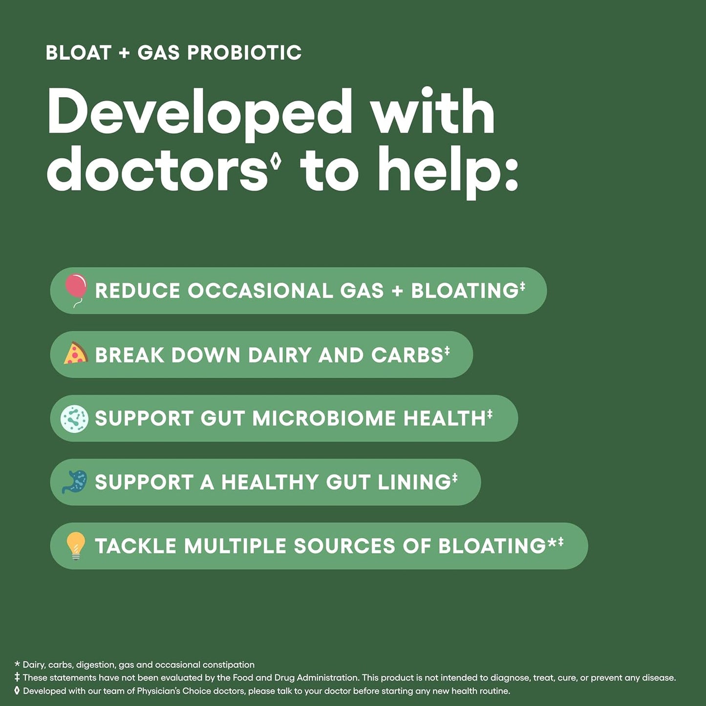 Physician's CHOICE Bloat & Gas Probiotic 5-in-1 Proactive Support + Daily Relief - Digestion & Gut Health- Herbals, Digestive Enzymes, Post & Prebiotics - Gas Relief for Adults - Women & Men - 30ct