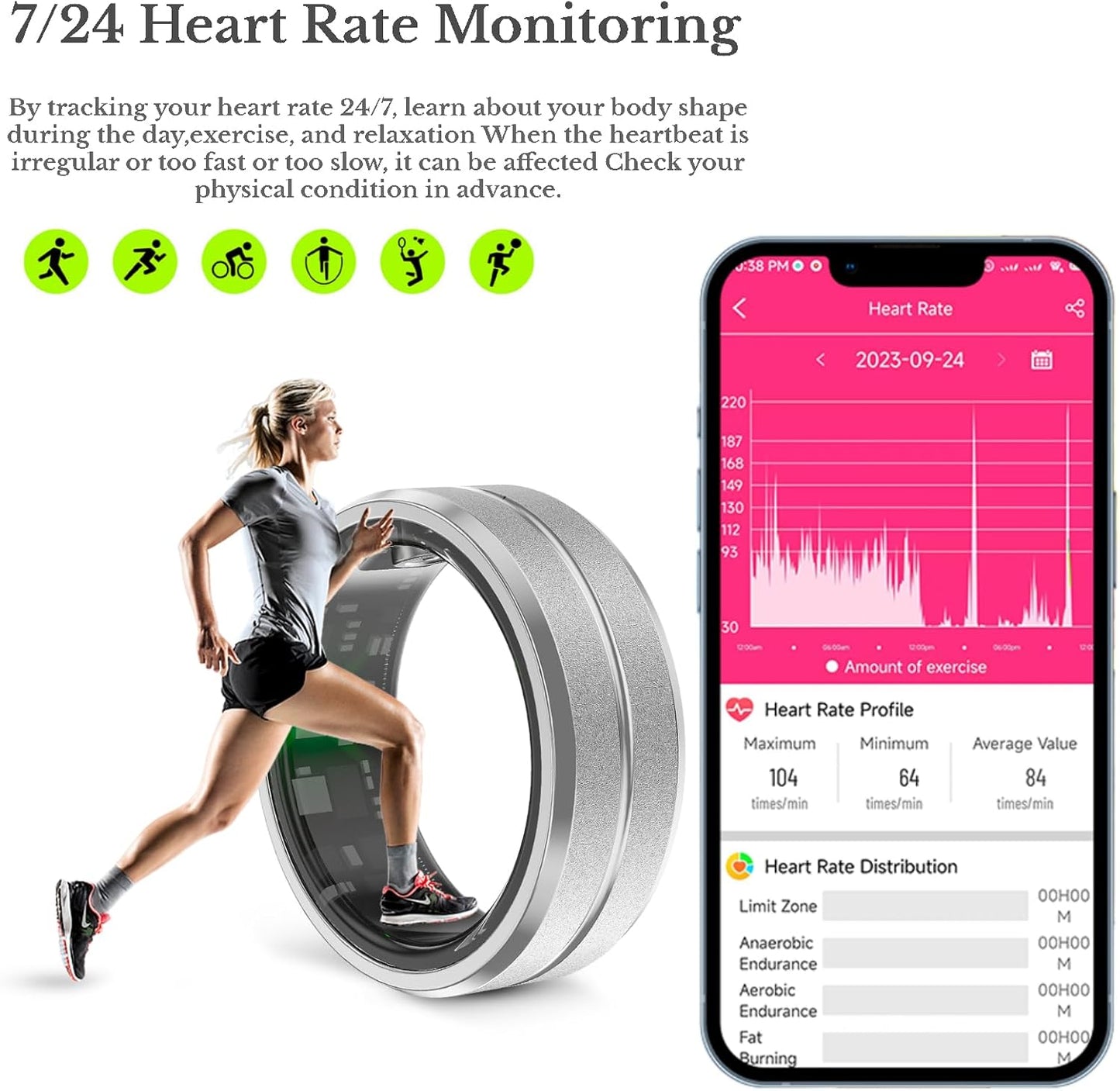 Smart Ring Health Tracker - Fitness Sleep Heart Rate Blood Oxygen Tracker Smart Ring for Men and Women,IP68 Waterproof Level Bluetooth Fitness Tracker Rings - Free APP