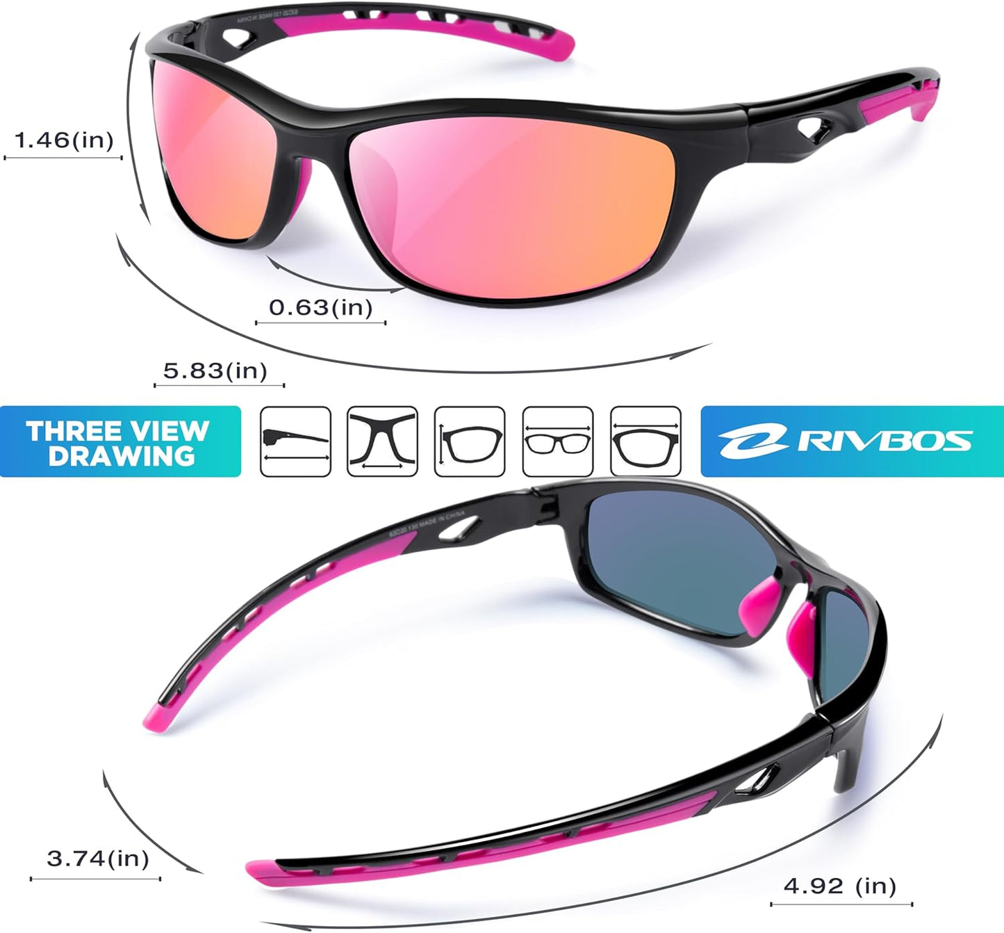 RIVBOS Sunglasses for Men Women Polarized UV Protection Sports Fishing Driving Shades Cycling RB833