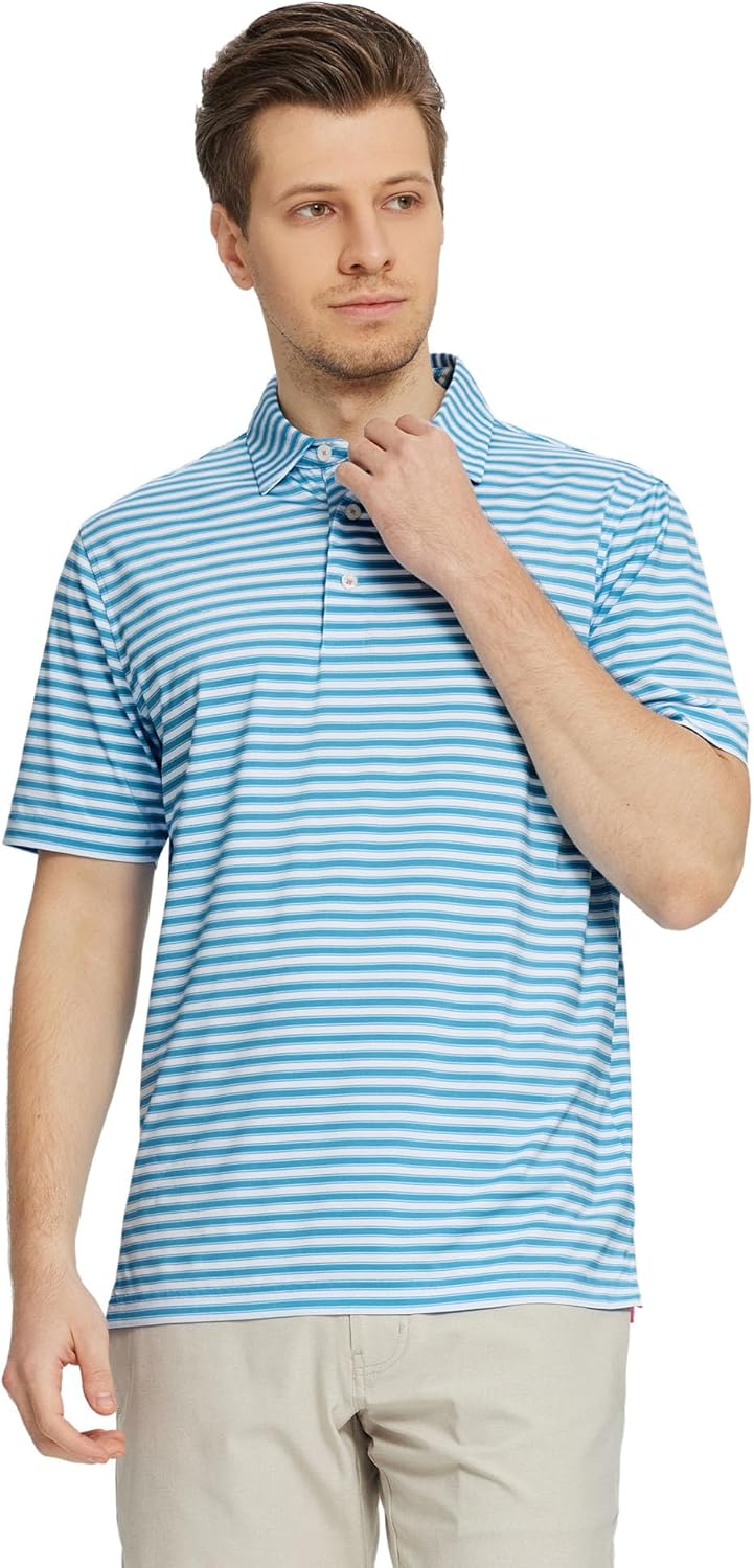 M MAELREG Golf Shirts for Men Short Sleeve Dry Fit Casual Striped Performance Moisture Wicking Collared Mens Polo Shirts