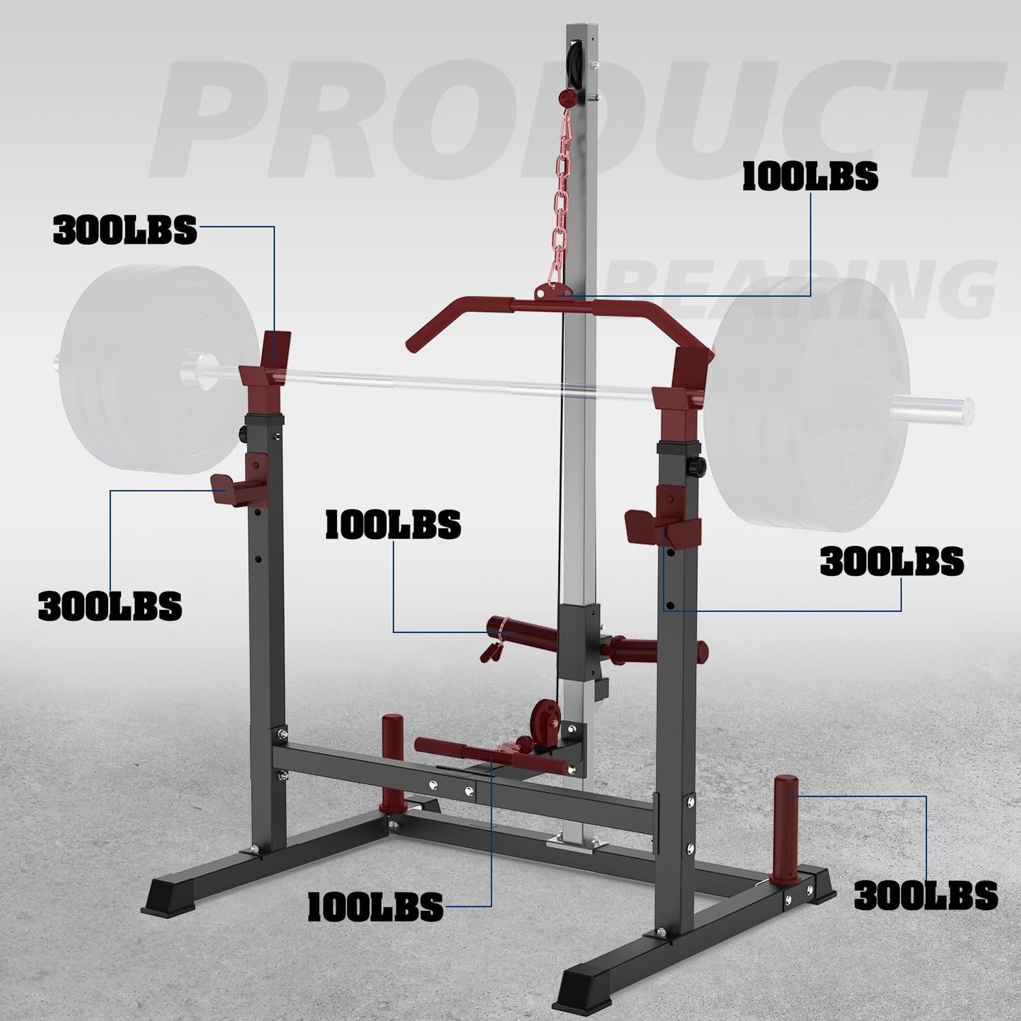 Power Rack with LAT Pulldown Pulley System Adjustable Multi-Functional Squat Rack, Power Cage with J-Hooks Home Gym