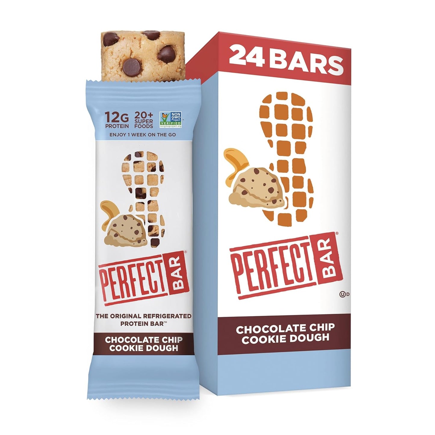 Perfect Bar, Chocolate Chip Cookie Dough Protein Bar, Gluten Free, Soy Free, Non GMO, No Sugar Alcohols, 2.2 Ounce Bar, 24 Count
