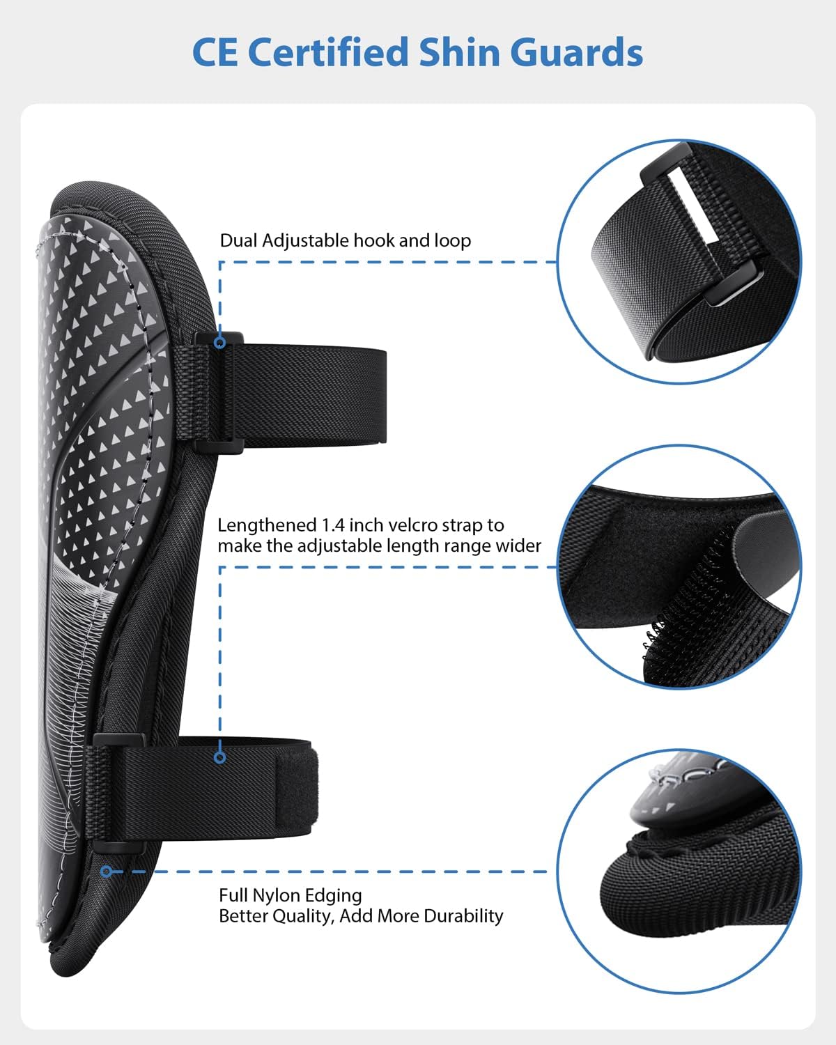 Shin Guards Soccer Kids Youth, CE Certified Airsfish Shin Guard Protection Gear for 2-18 Years Old Boys Girls Teenagers High Impact Resistant Breathable Comfortable 1 Pair 4 Sizes