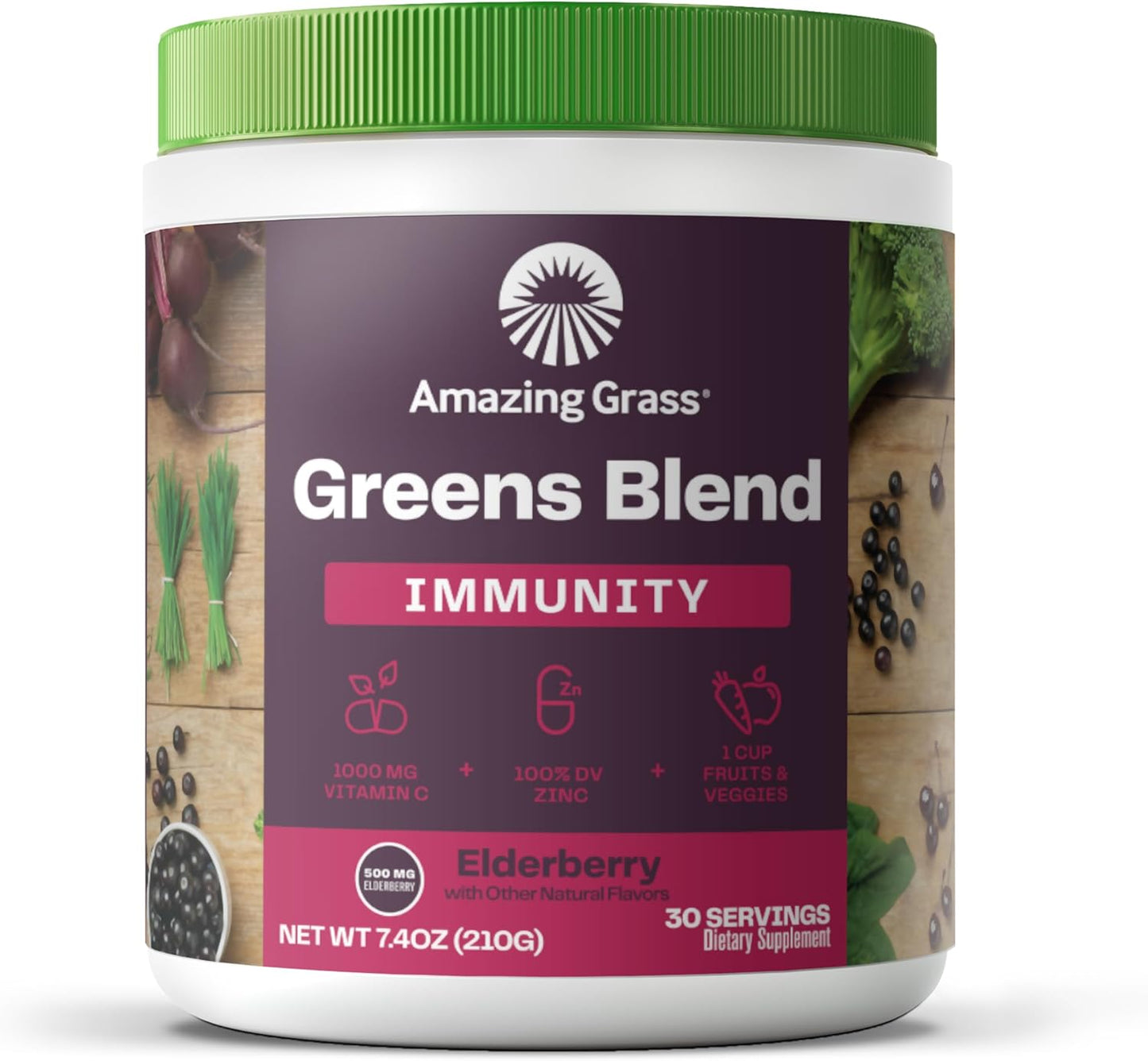 Amazing Grass Greens Blend Superfood for Immune Support: Super Greens Powder Smoothie Mix with Organic Spirulina, Chlorella, Beet Root Powder, Digestive Enzymes & Probiotics, Original, 30 Servings