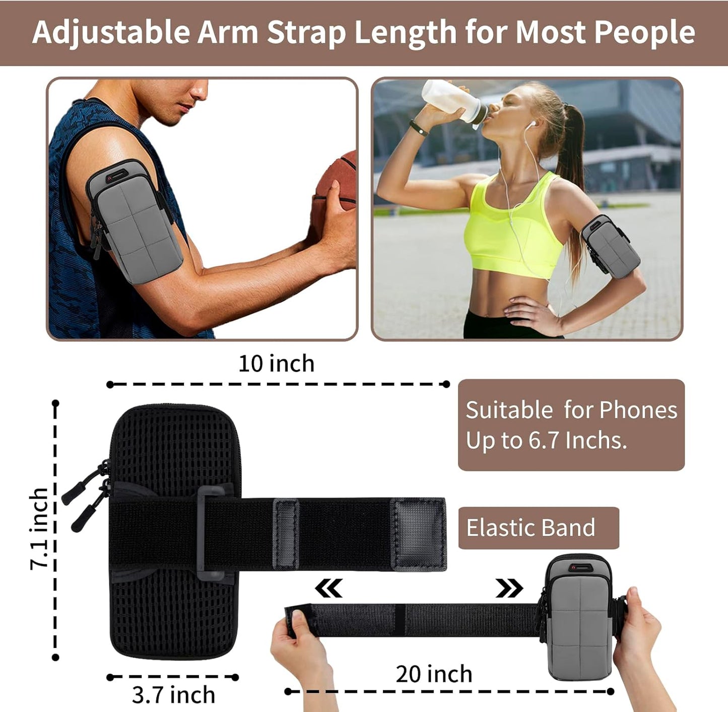 Phone Arm Bands for Running, Armband Cell Phone Holder for Exercise (Gray)