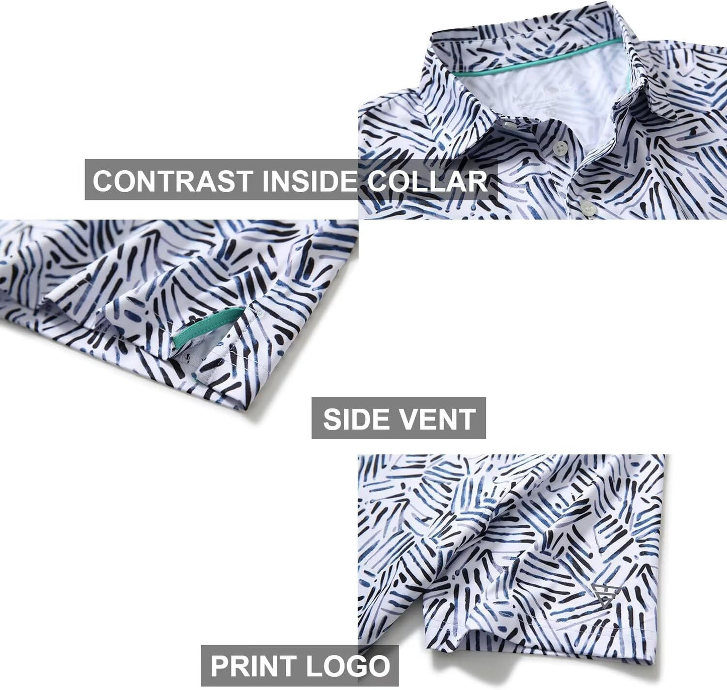 Men's Golf Polo Shirts Short Sleeve Striped Performance Moisture Wicking Dry Fit Golf Shirts for Men