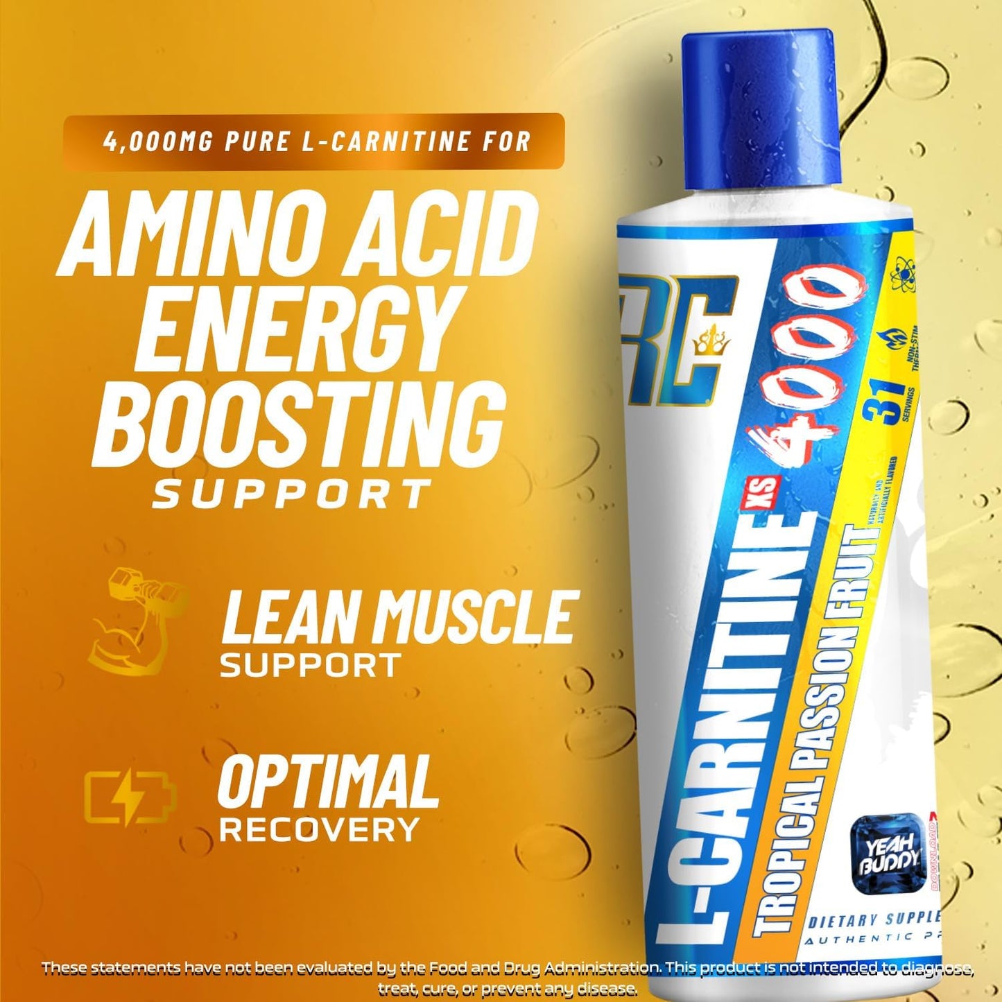 Ronnie Coleman Signature Series L Carnitine XS 4000 Liquid, Stimulant Free, Sugar Free, Zero Carbs, Lean Muscle Strength Support for Men & Women, 16 Oz (16 oz, Tropical Passion Fruit (4000))